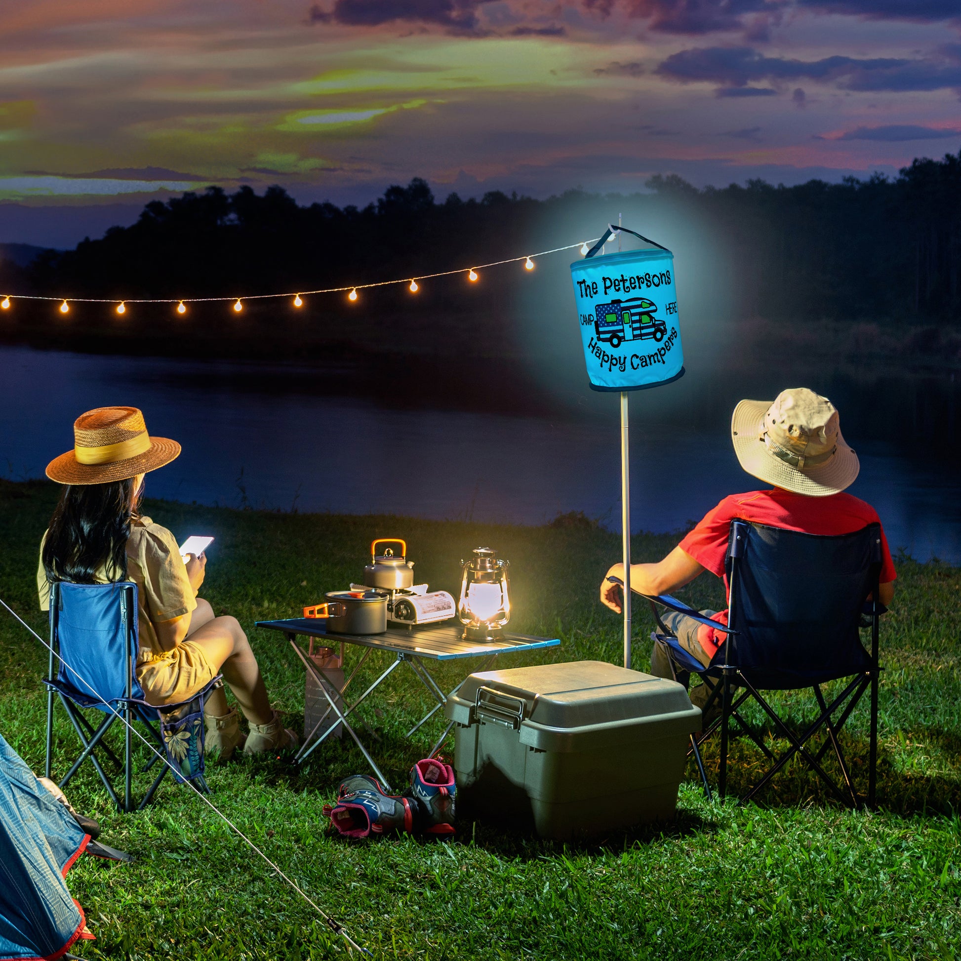Happy Campers Patriotic Color Changing Lantern Pop-Up Tent Trailer