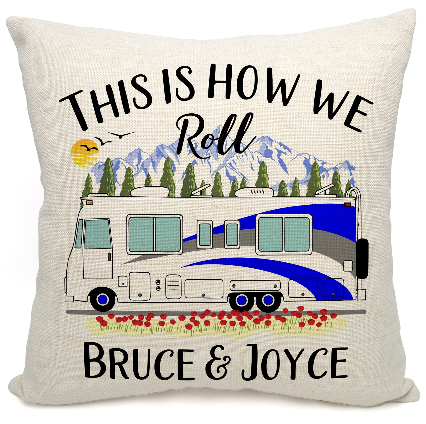 This is How We Roll Personalized Camping Pillow with Class A Motorhome