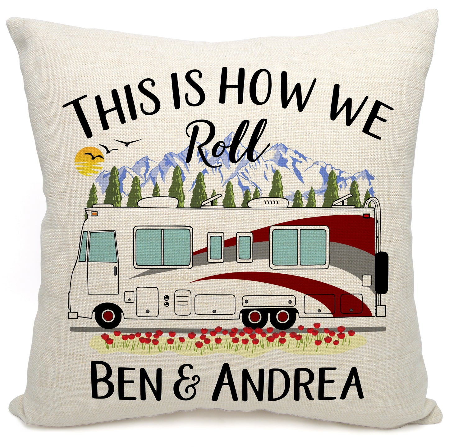 This is How We Roll Personalized Camping Pillow with Class A Motorhome