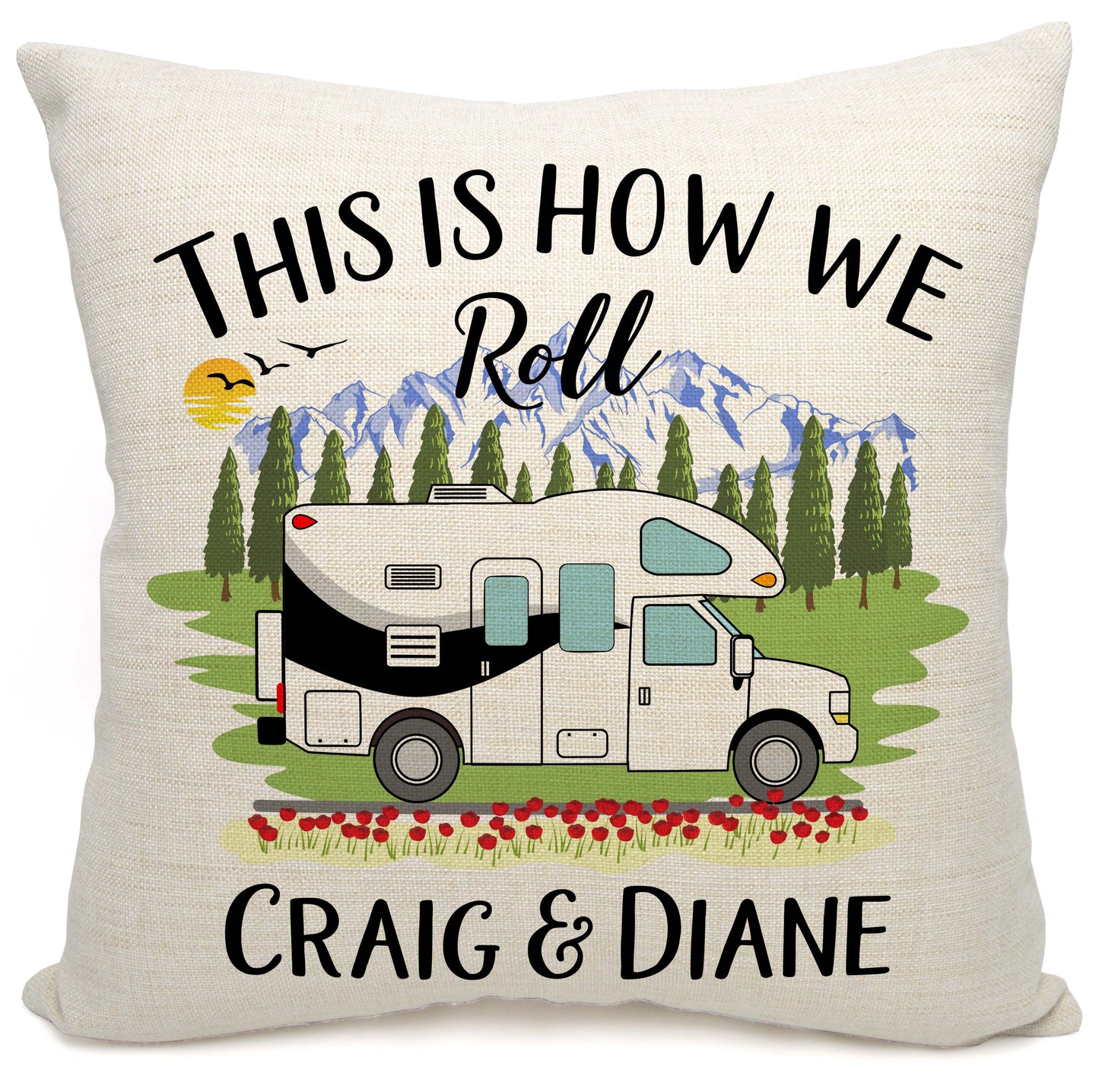 This is How We Roll Personalized Camping Pillow with Class C Motorhome