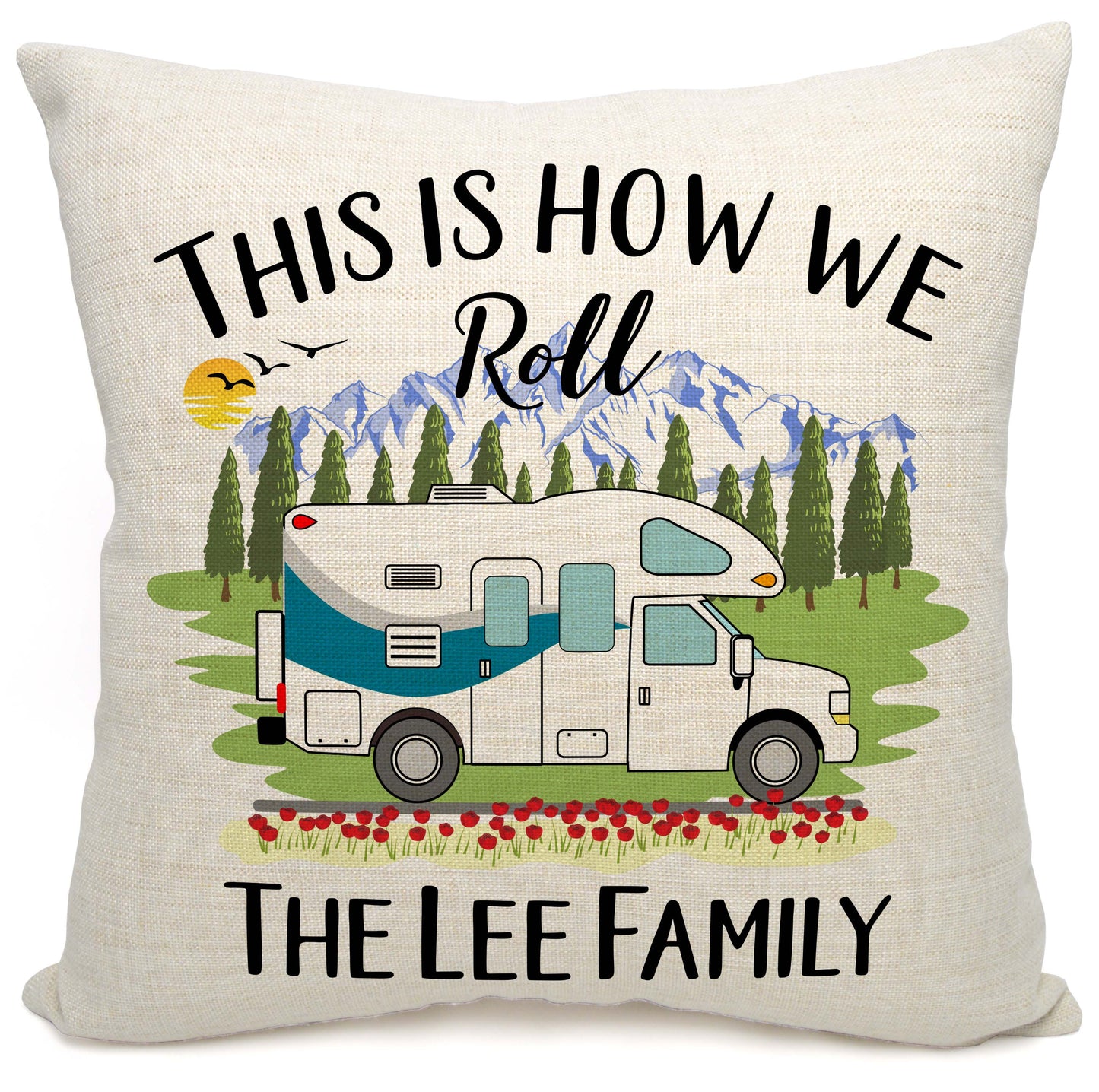 This is How We Roll Personalized Camping Pillow with Class C Motorhome