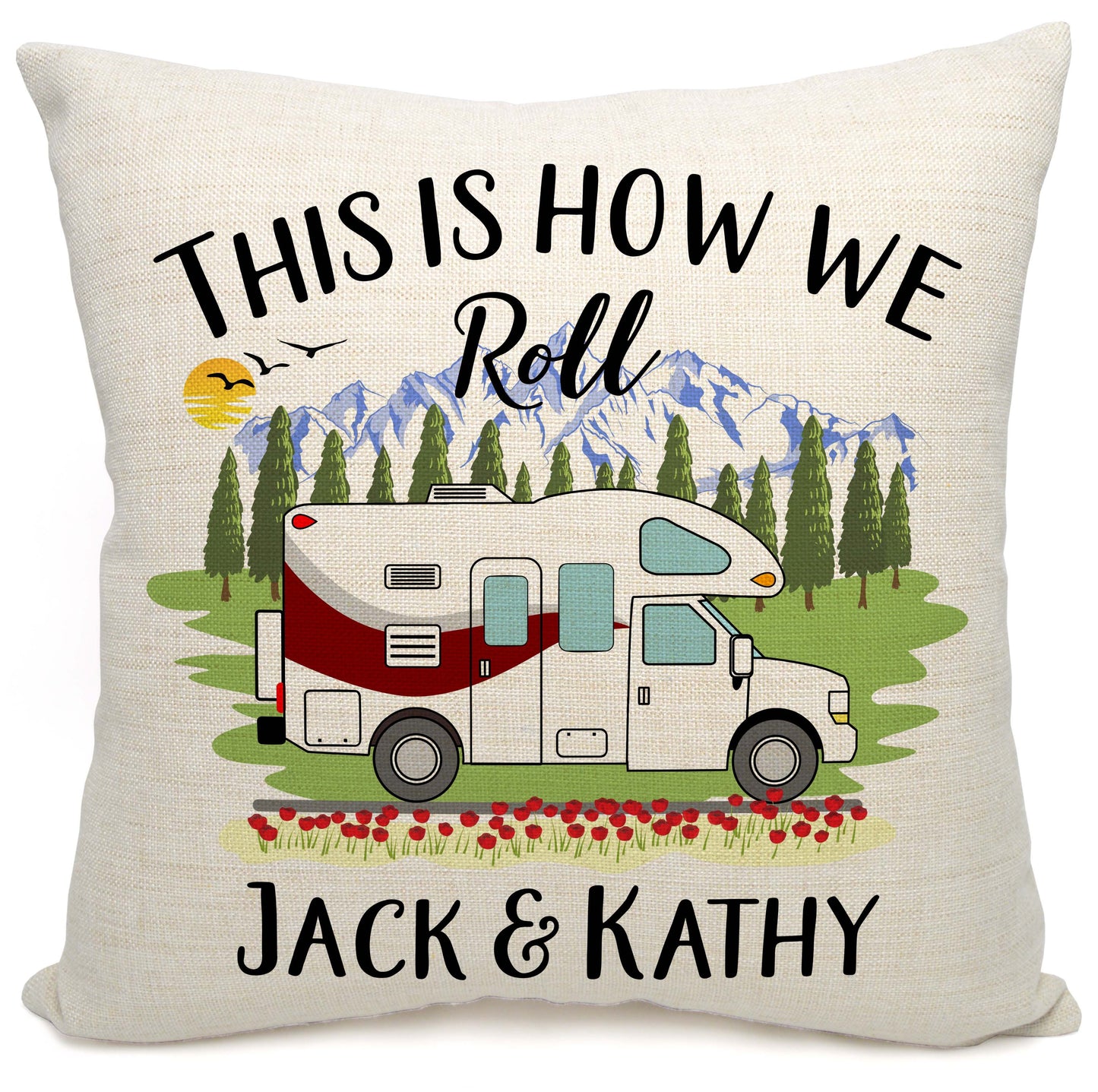 This is How We Roll Personalized Camping Pillow with Class C Motorhome