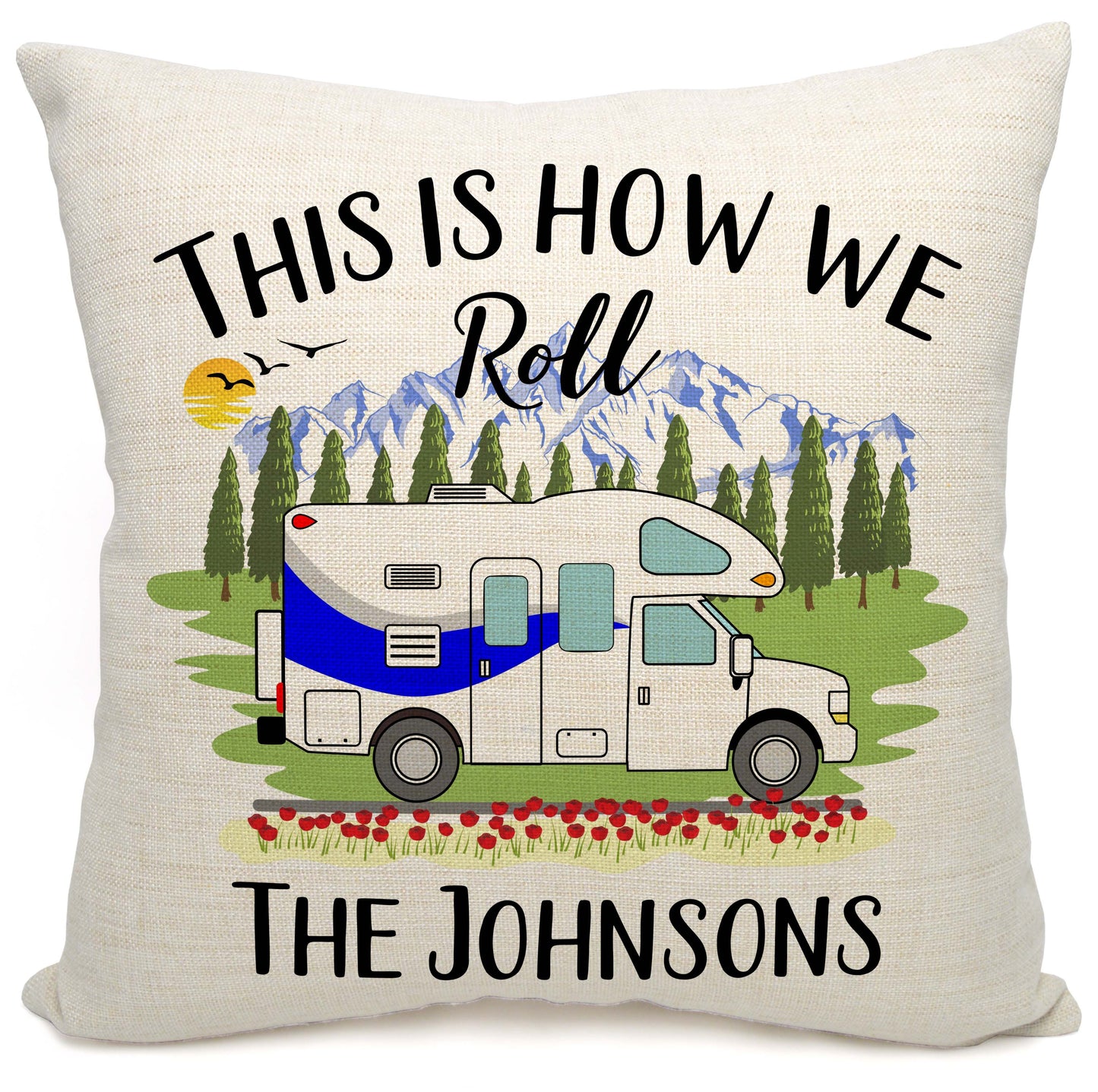 This is How We Roll Personalized Camping Pillow with Class C Motorhome