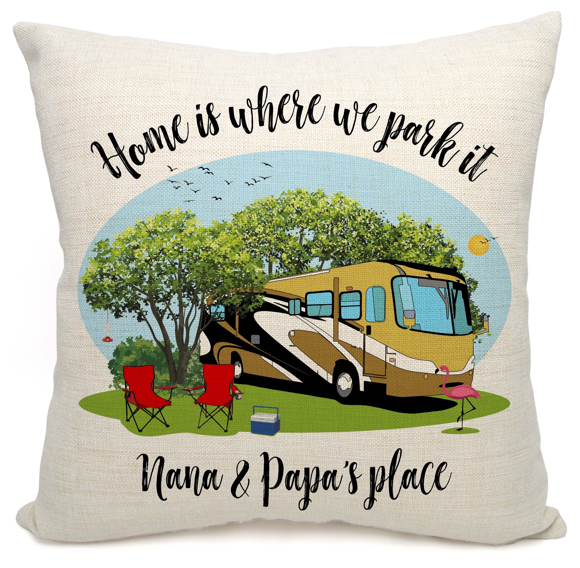 Home is Where We Park It Personalized Camping Pillow with Class A Motorhome