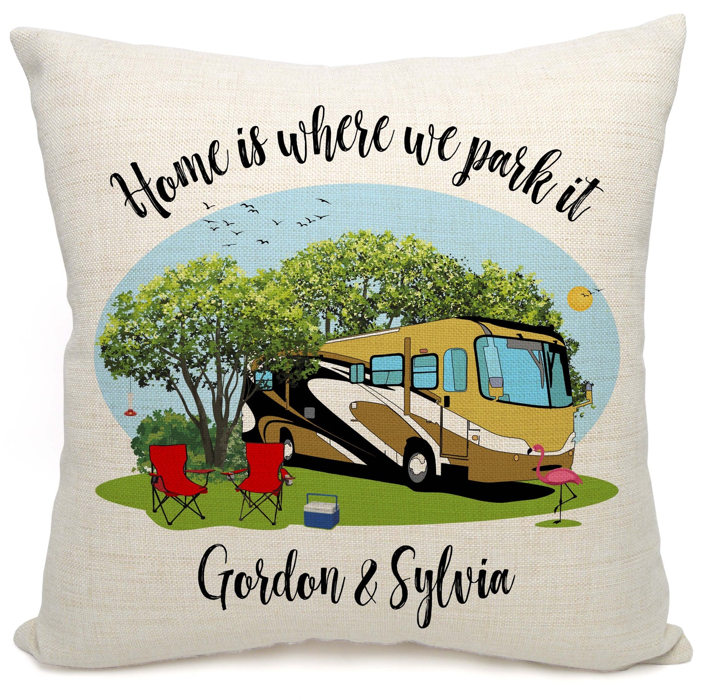 Home is Where We Park It Personalized Camping Pillow with Class A Motorhome