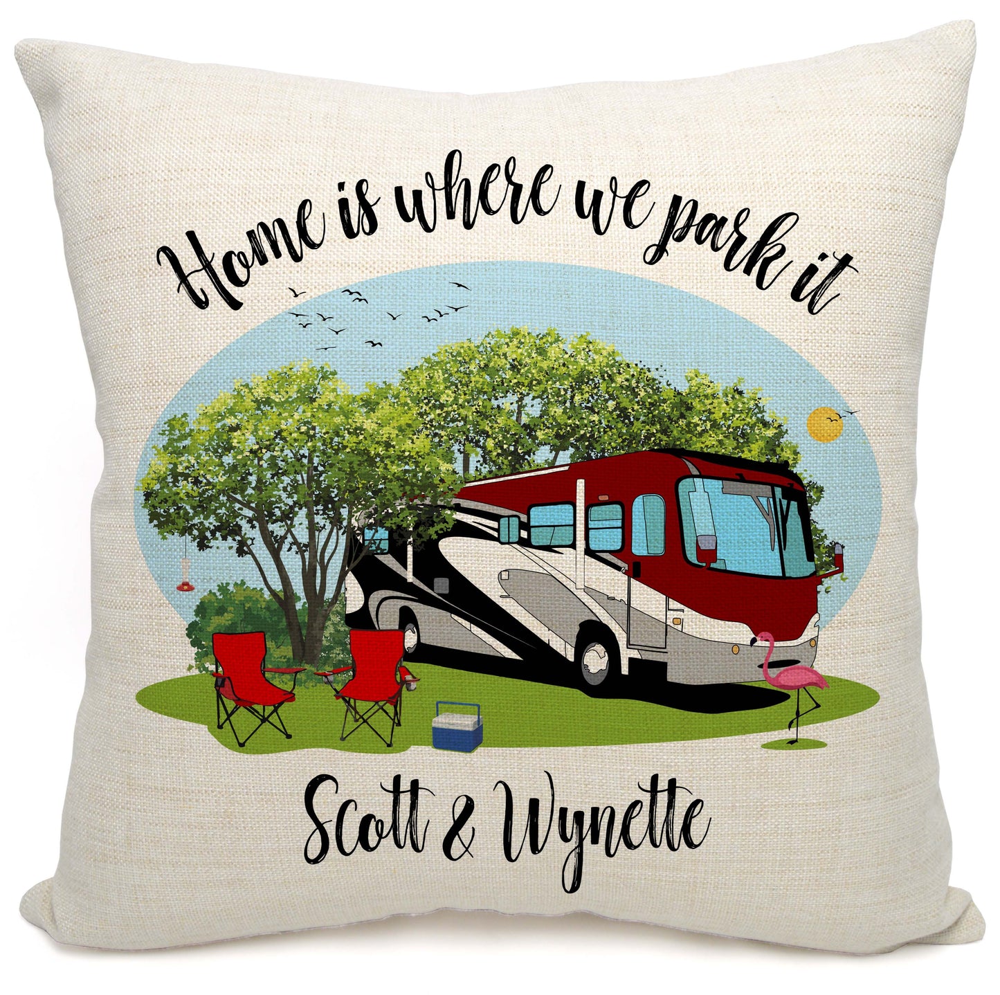 Home is Where We Park It Personalized Camping Pillow with Class A Motorhome