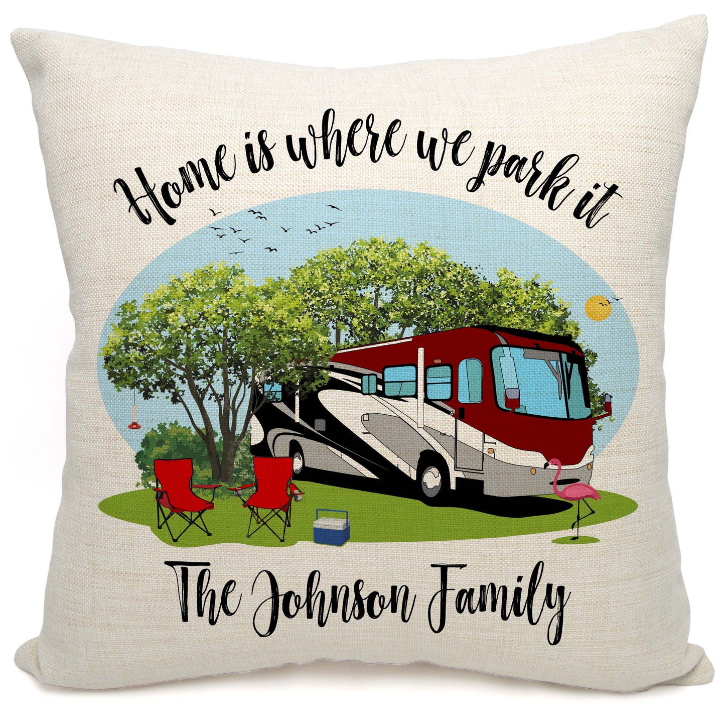 Home is Where We Park It Personalized Camping Pillow with Class A Motorhome