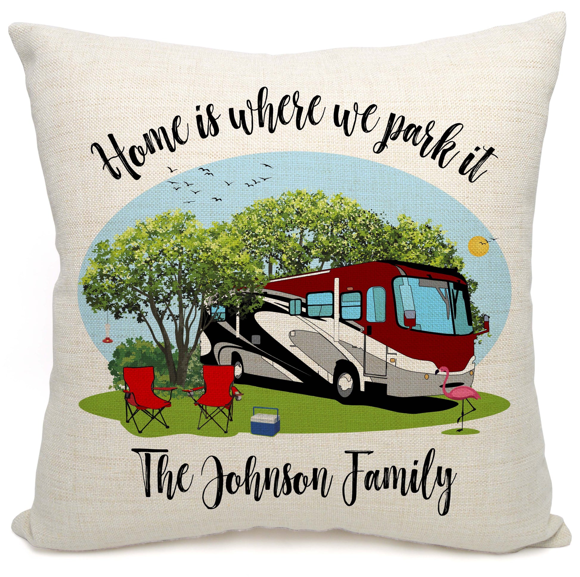 Home is Where We Park It Personalized Camping Pillow with Class A Motorhome