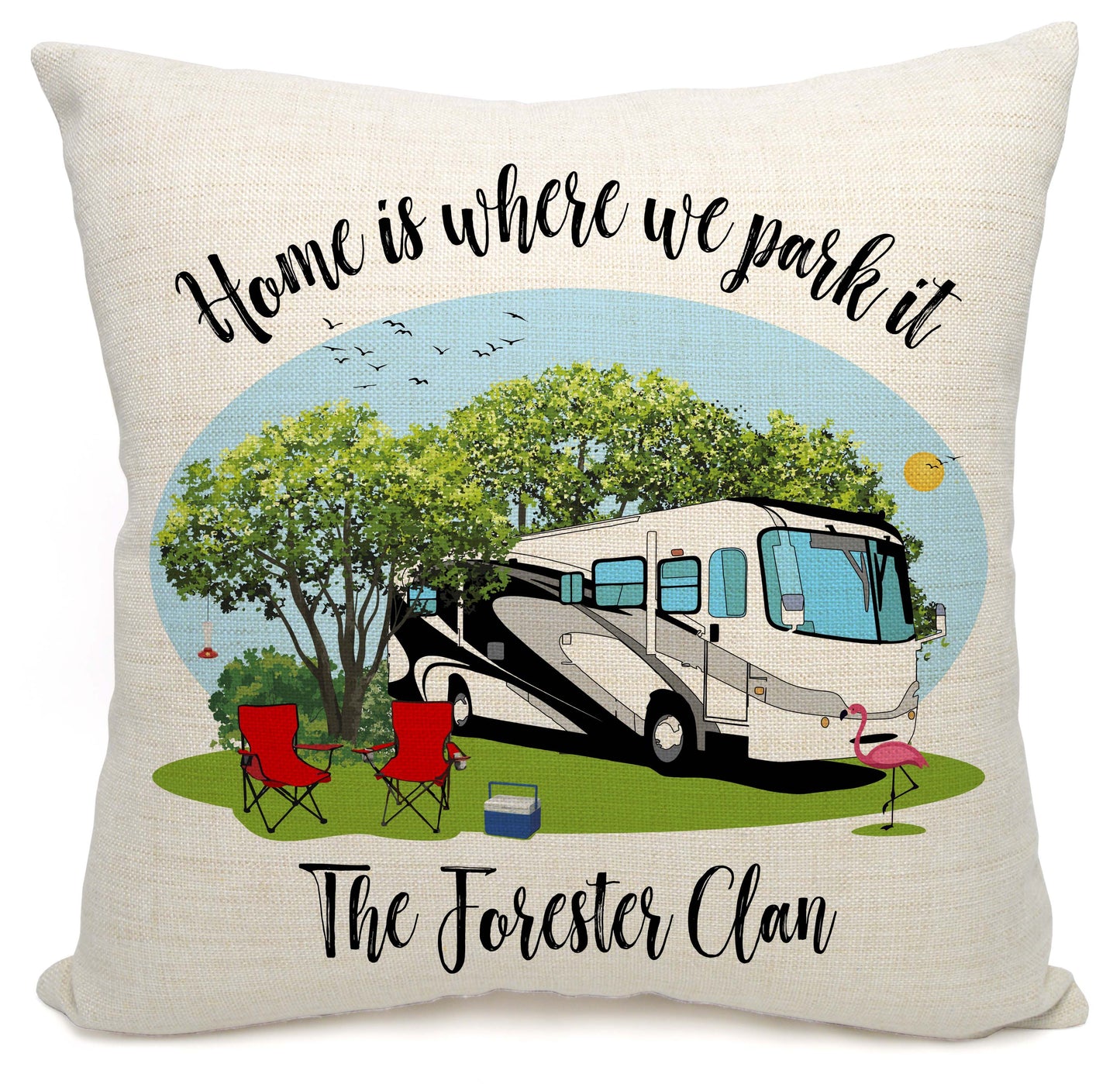 Home is Where We Park It Personalized Camping Pillow with Class A Motorhome