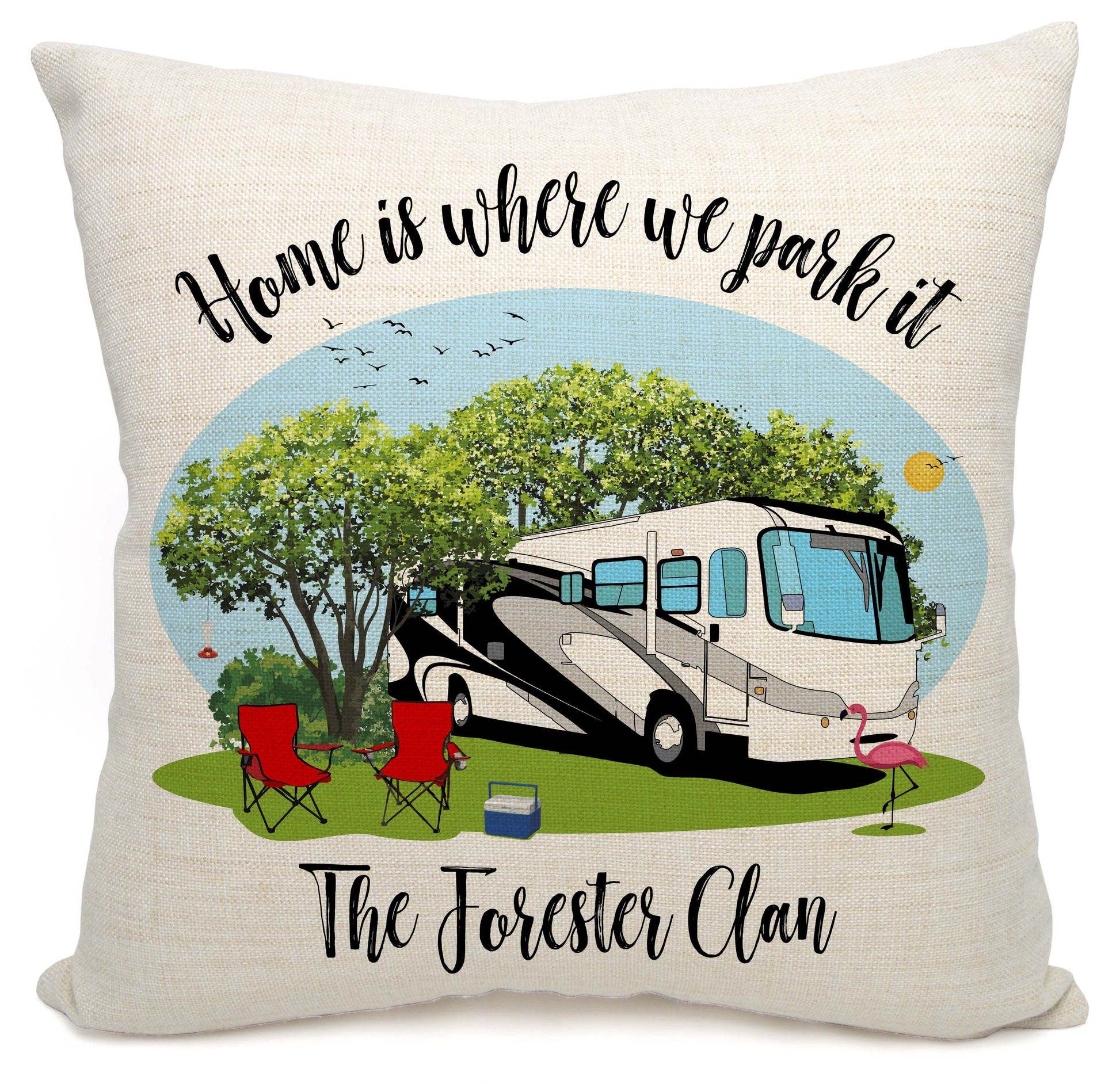 Home is Where We Park It Personalized Camping Pillow with Class A Motorhome
