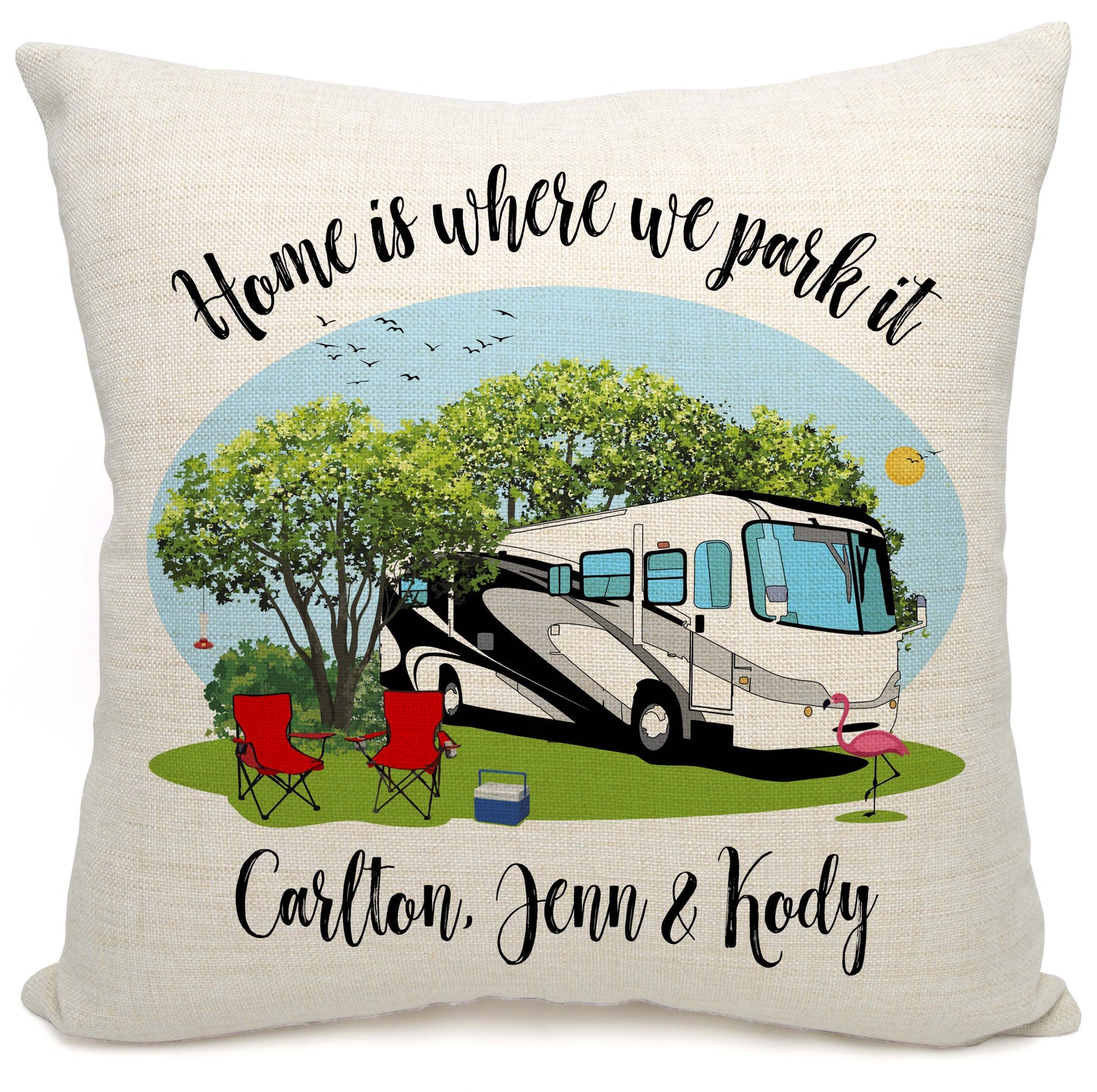 Home is Where We Park It Personalized Camping Pillow with Class A Motorhome