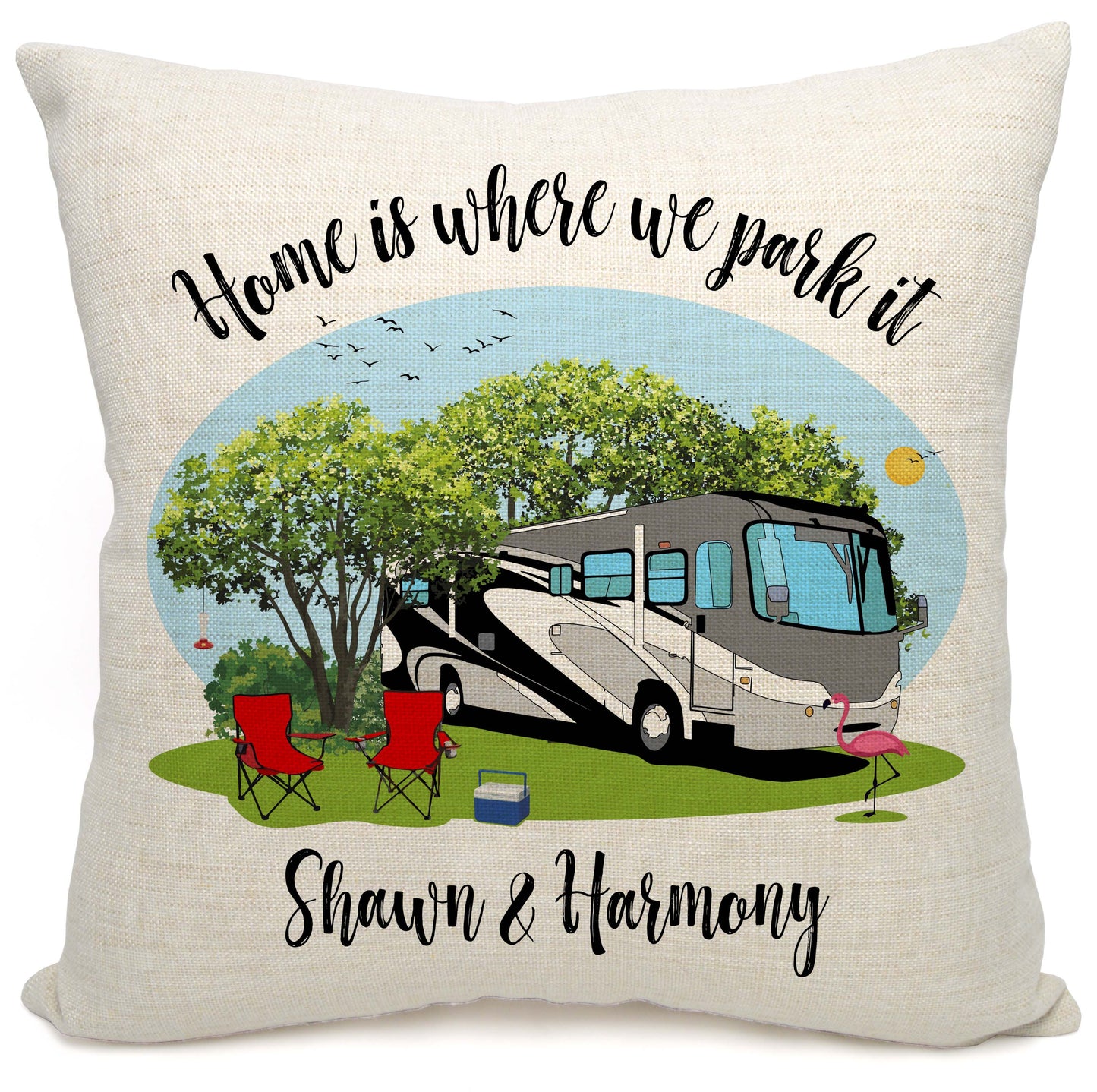 Home is Where We Park It Personalized Camping Pillow with Class A Motorhome