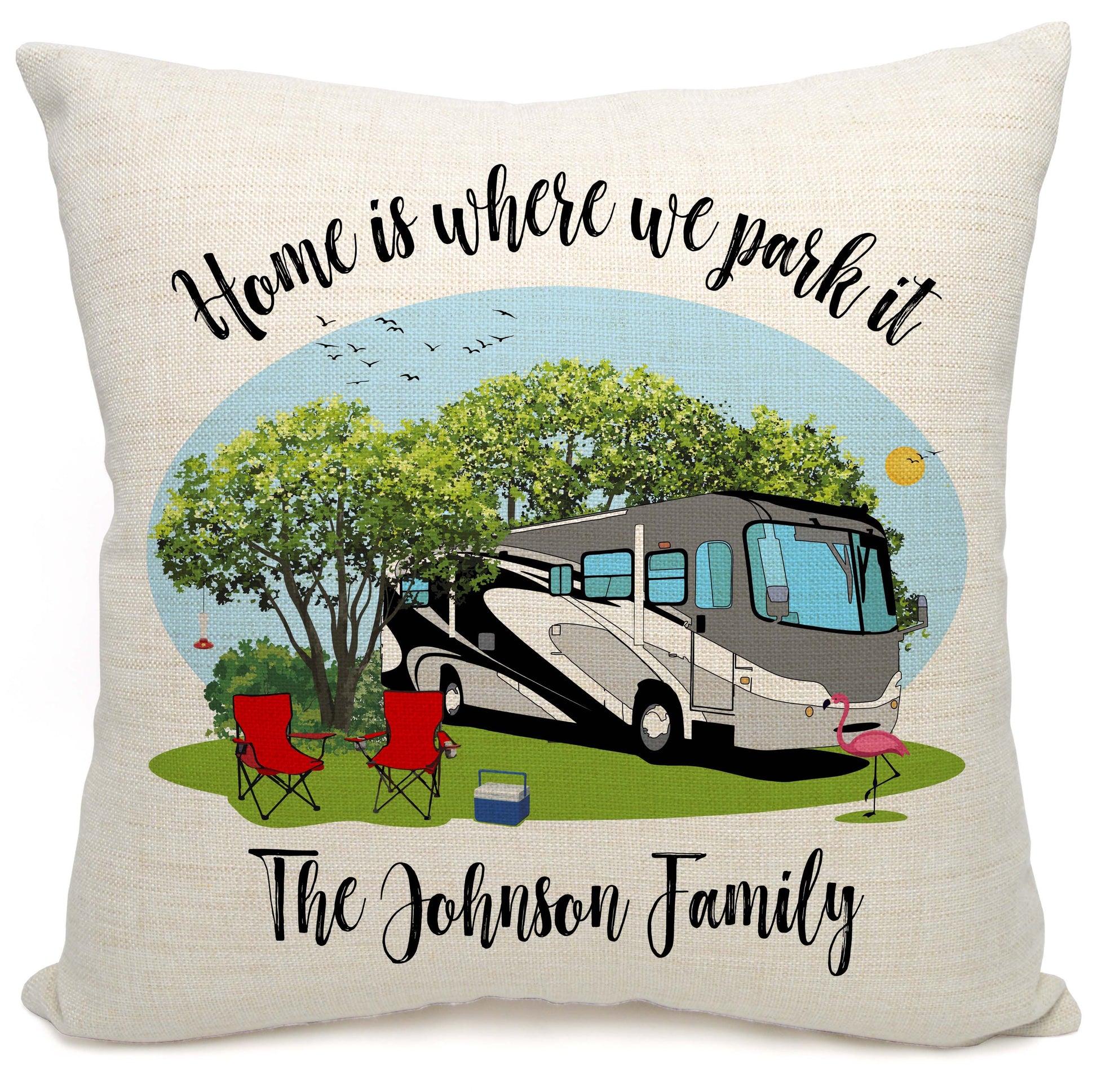 Home is Where We Park It Personalized Camping Pillow with Class A Motorhome
