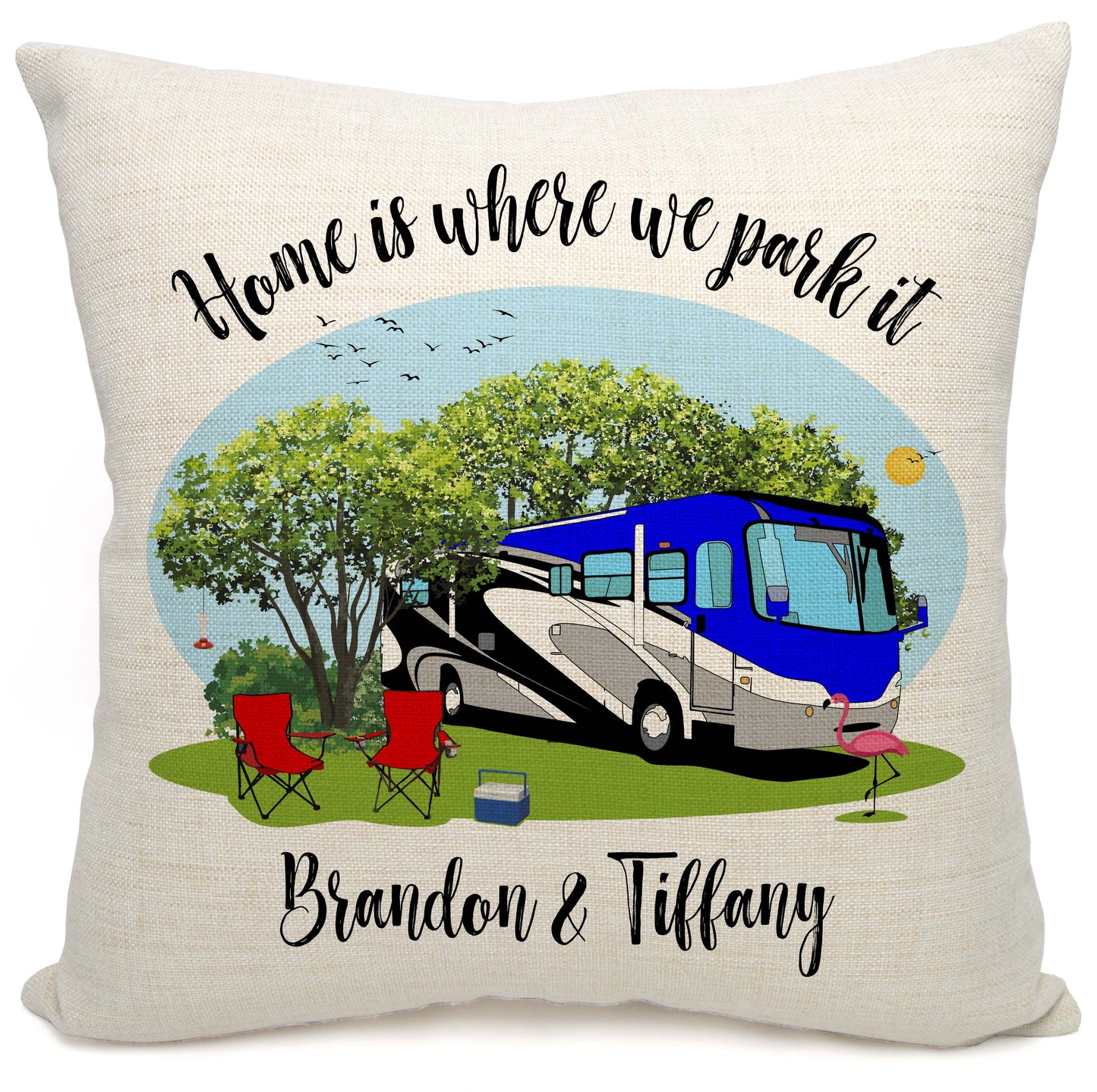 Home is Where We Park It Personalized Camping Pillow with Class A Motorhome