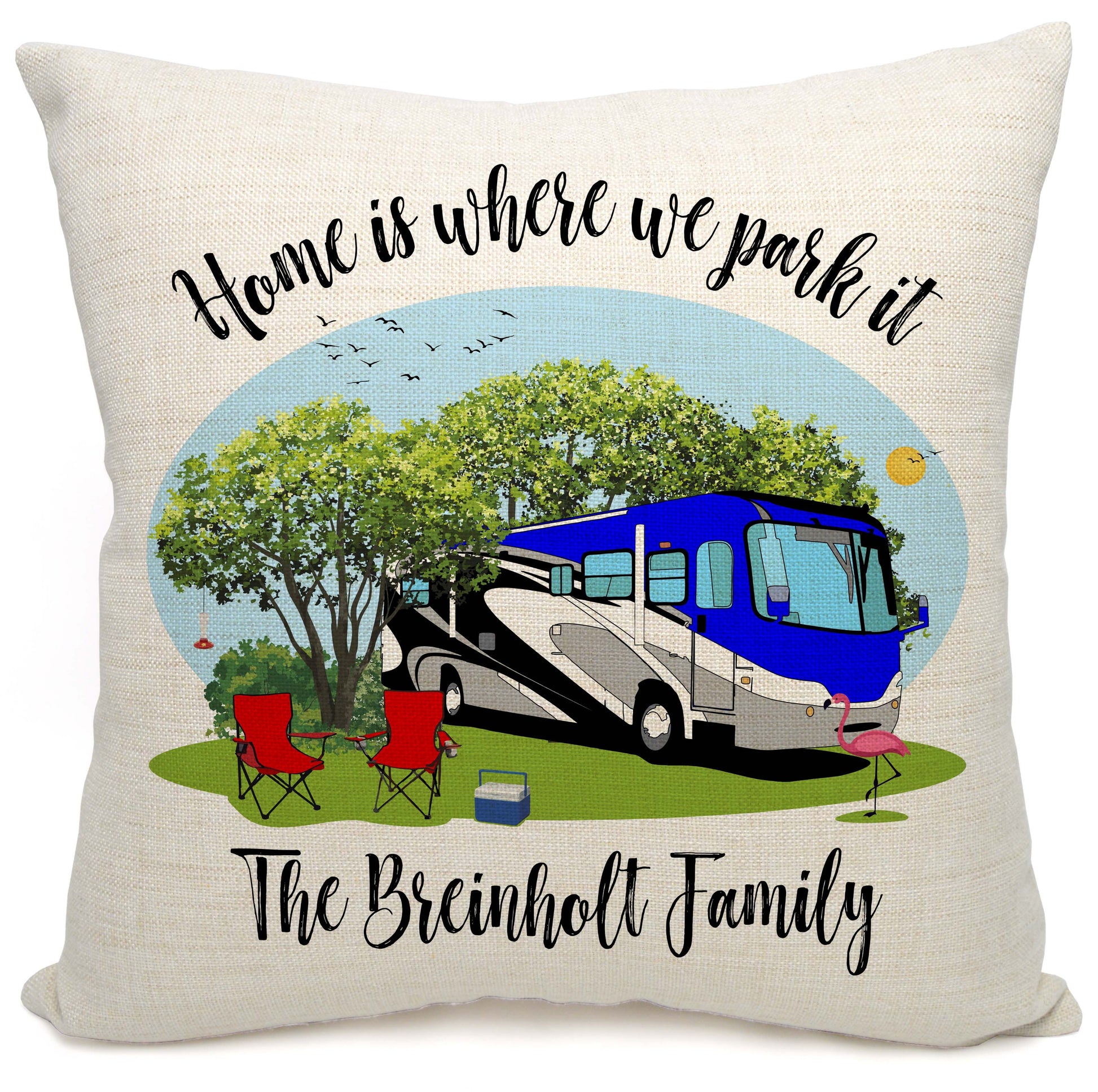 Home is Where We Park It Personalized Camping Pillow with Class A Motorhome