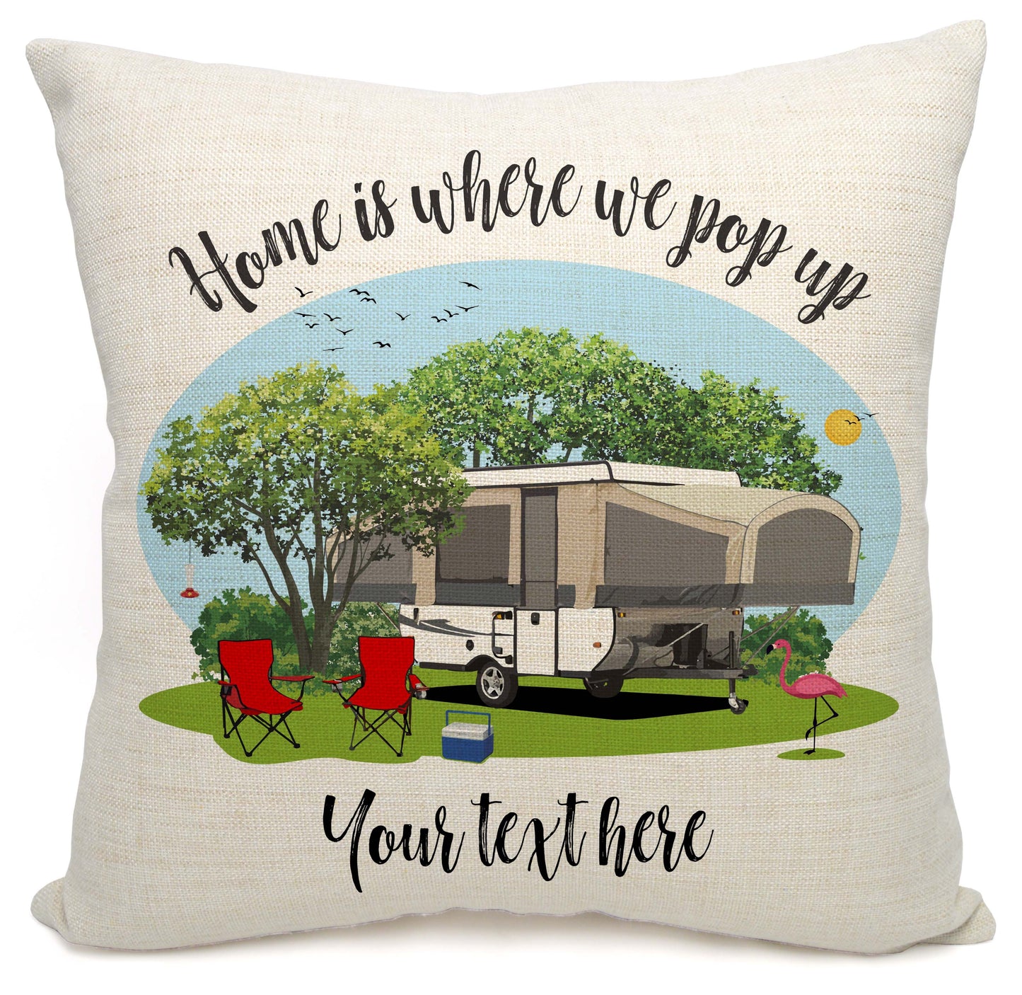 Home is Where We Pop Up Personalized Camping Pillow with Tent Trailer