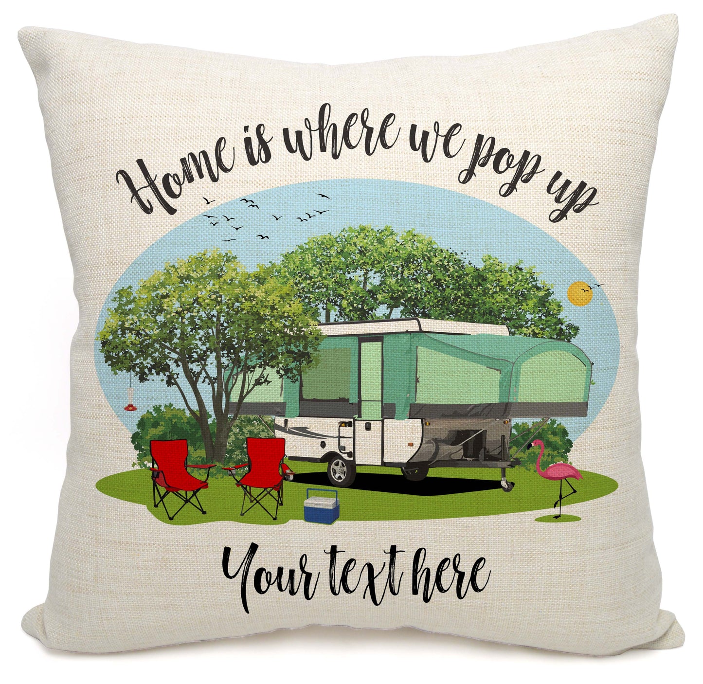 Home is Where We Pop Up Personalized Camping Pillow with Tent Trailer