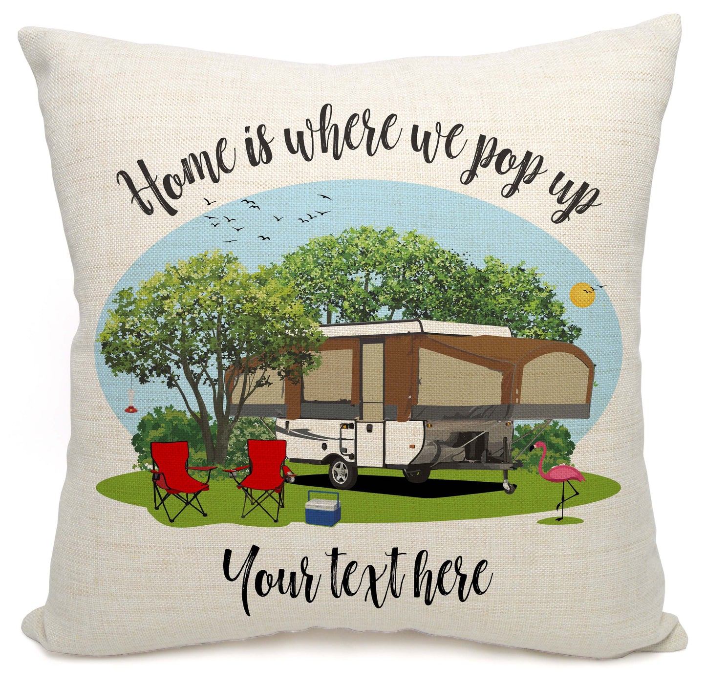 Home is Where We Pop Up Personalized Camping Pillow with Tent Trailer