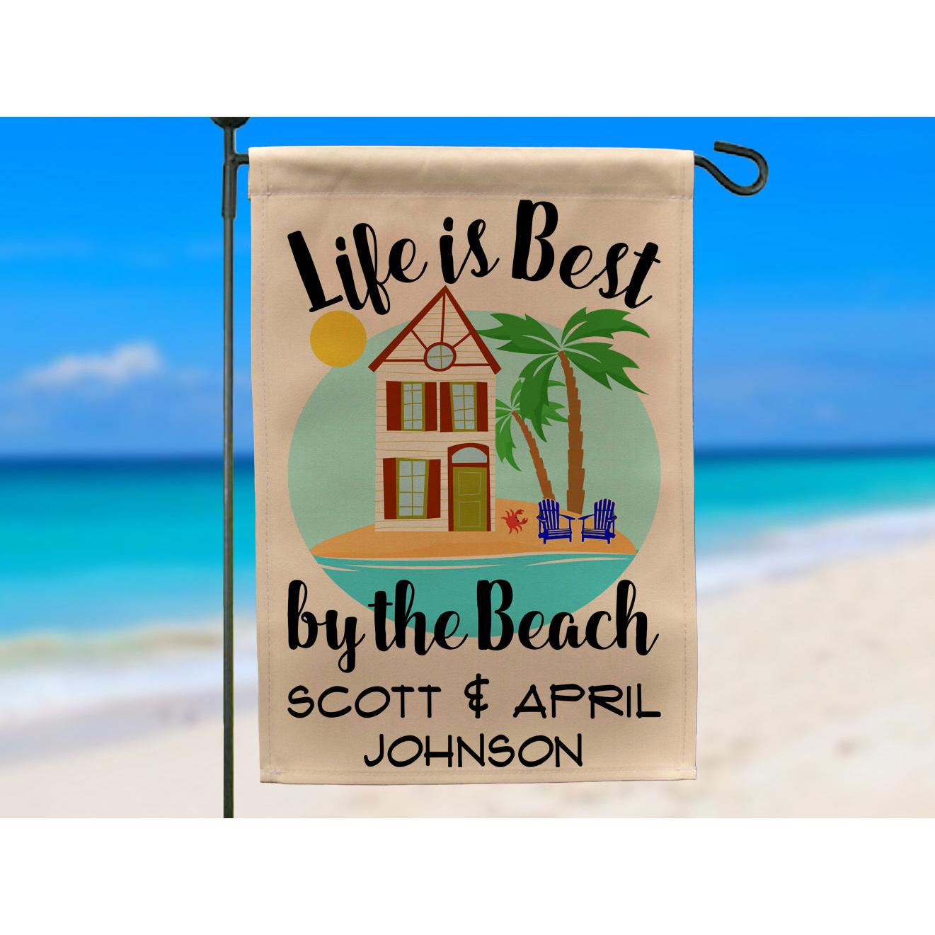 Life is Best by the Beach Personalized Outdoor Welcome Flag with Beach House