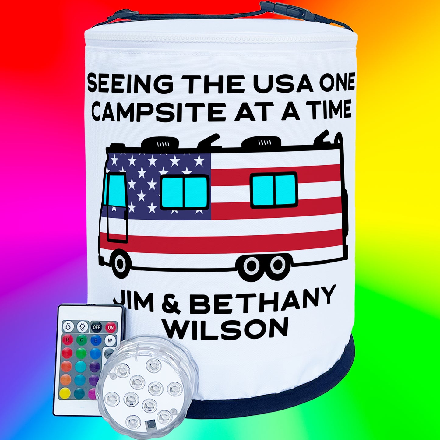 Seeing The USA One Campsite at a Time, Patriotic Class A Motorhome Lantern