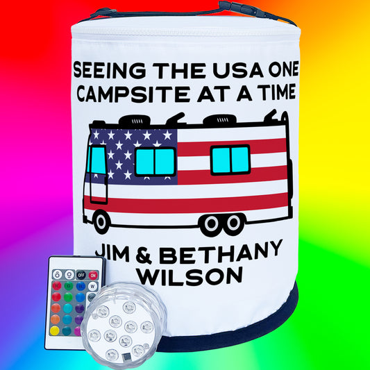 Seeing The USA One Campsite at a Time, Patriotic Class A Motorhome Lantern