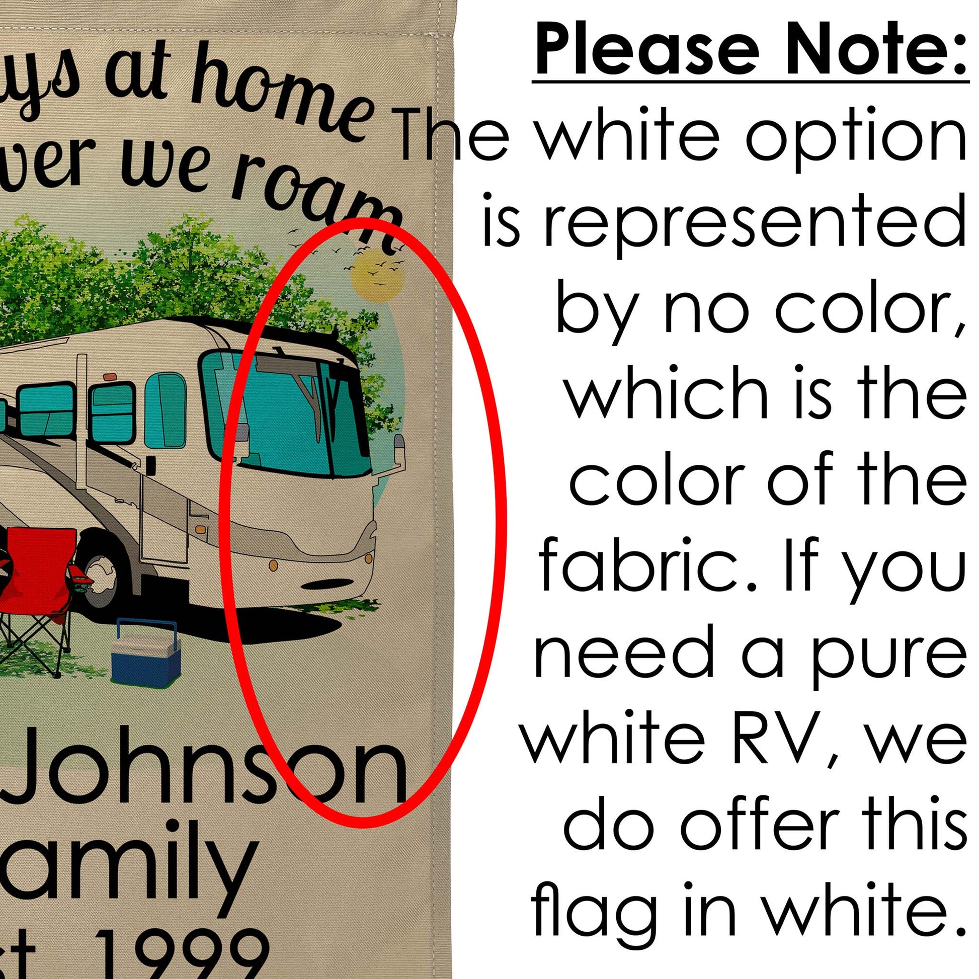Always at Home Wherever We Roam, Personalized Class A Motorhome Garden Flag