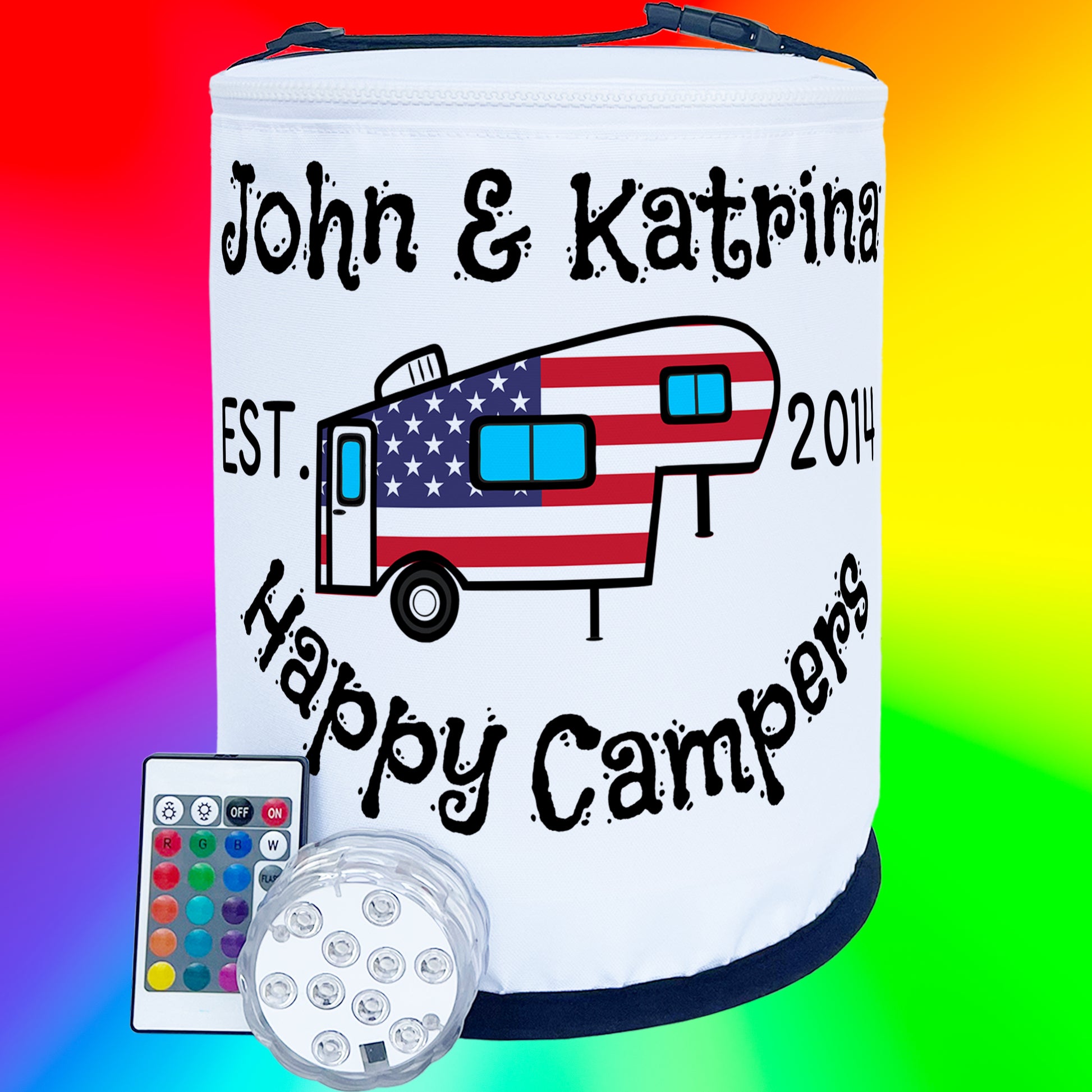 Happy Campers Patriotic Color Changing Lantern 5th Wheel Trailer