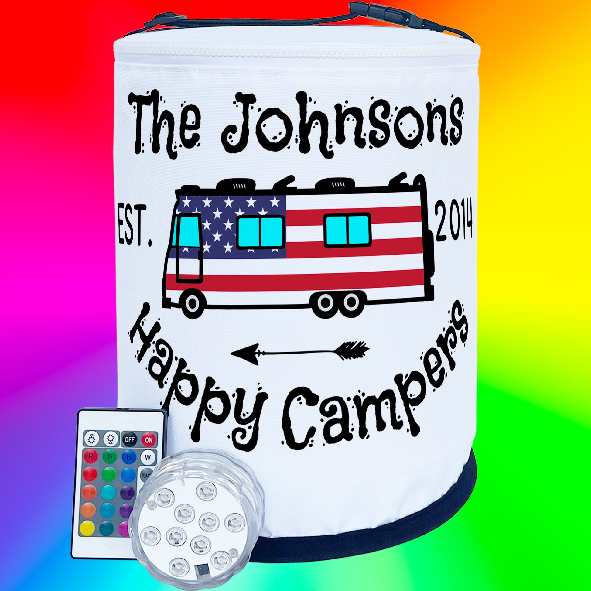 Happy Campers Patriotic Color Changing Lantern Class A Motorhome