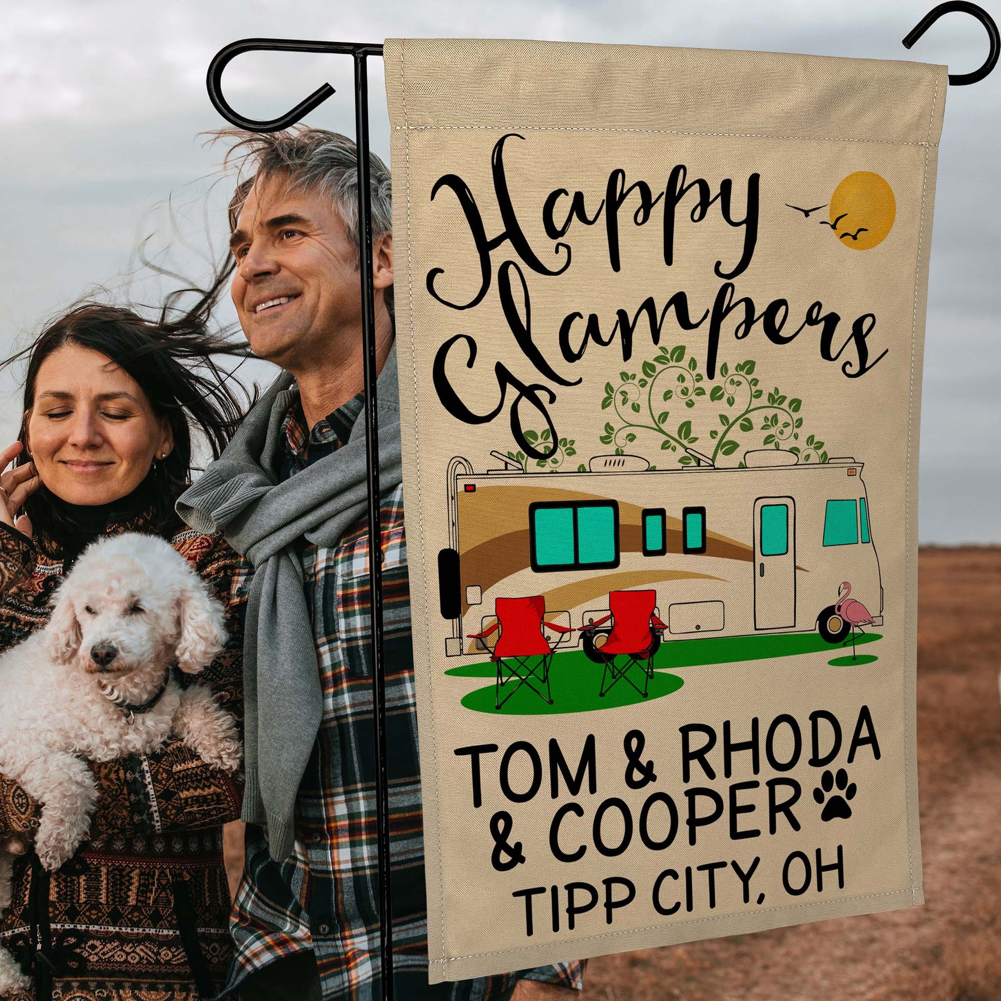 Personalized Happy Glampers, Glamour Camping Campsite Tan Flag