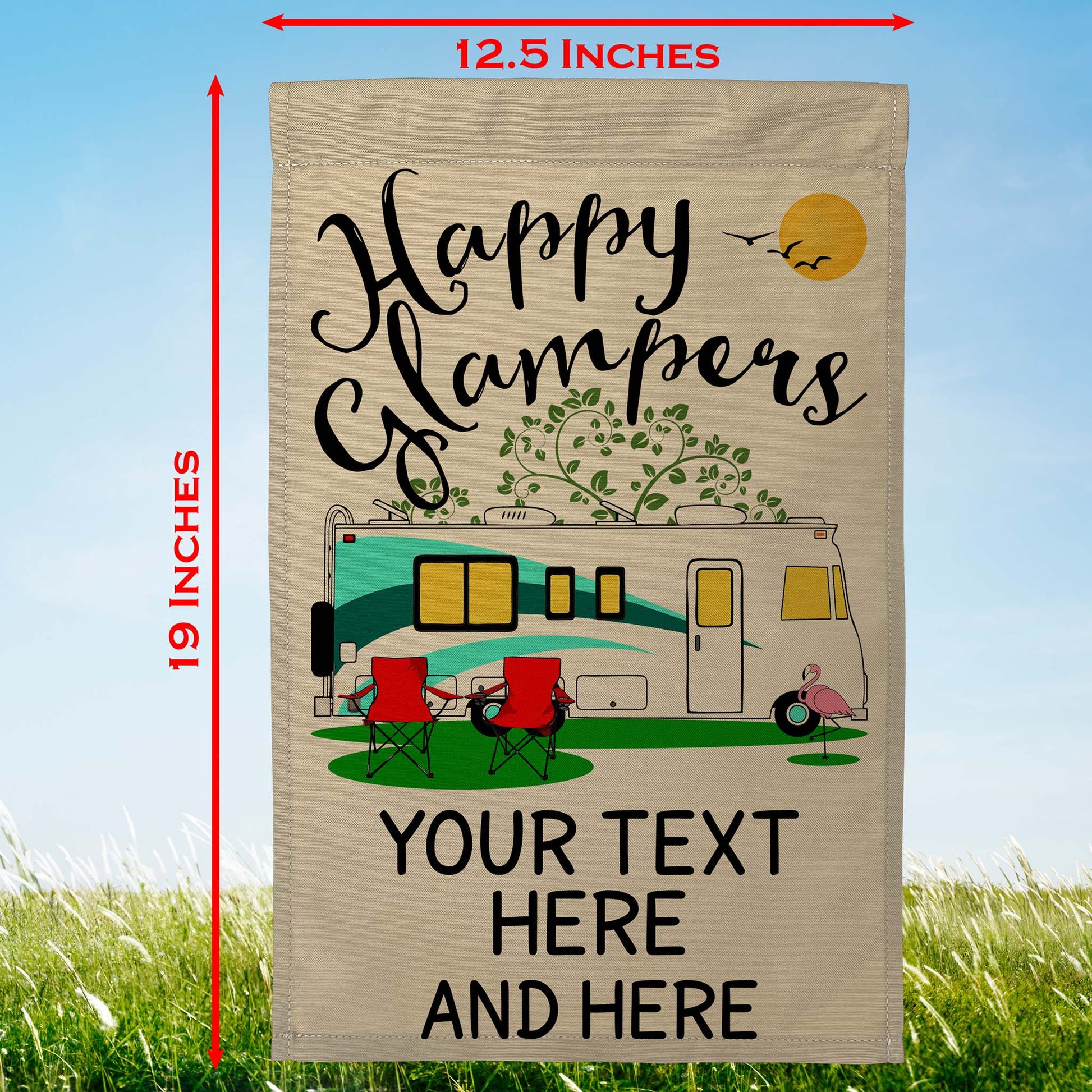 Personalized Happy Glampers, Glamour Camping Campsite Tan Flag