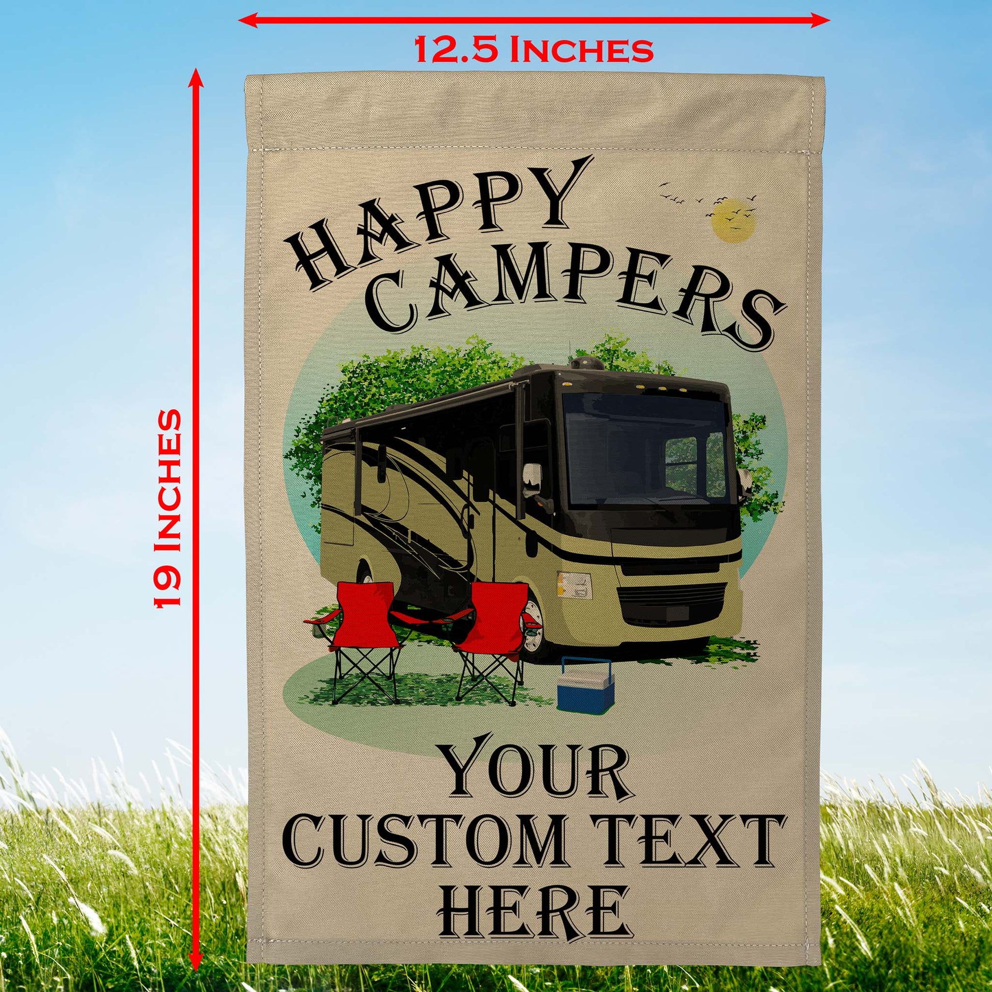 Happy Campers, Personalized Class A Motorhome Camp Flag