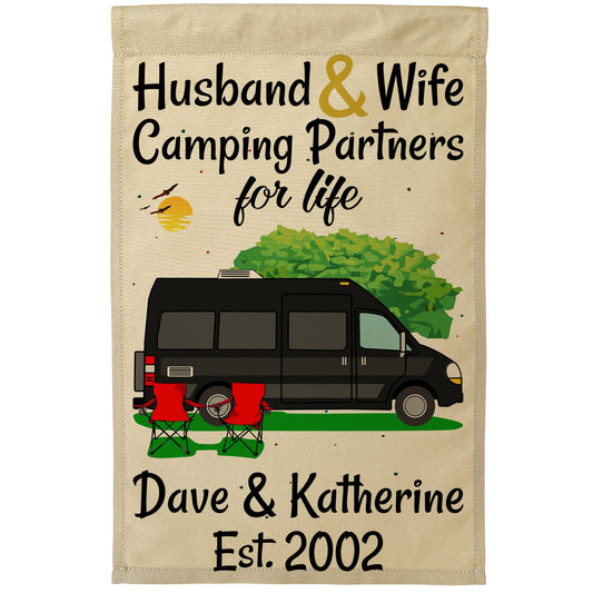 Husband & Wife Camping Partners for Life Personalized Camping Flag with Class B Camper Van
