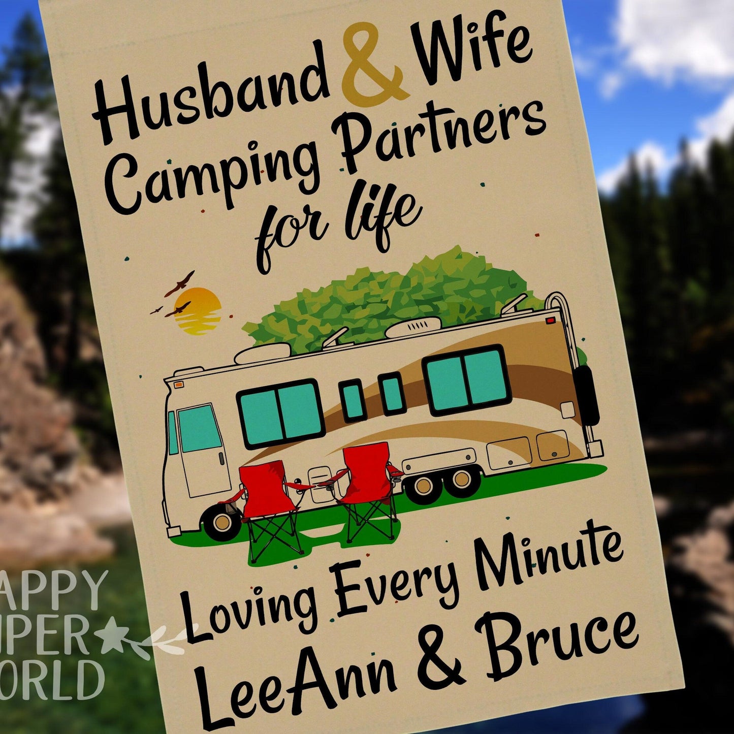 Personalized Class A Motorhome Camping Sign, Husband and Wife Camping Partners for Life