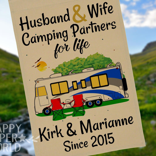 Personalized Class A Motorhome Camping Sign, Husband and Wife Camping Partners for Life