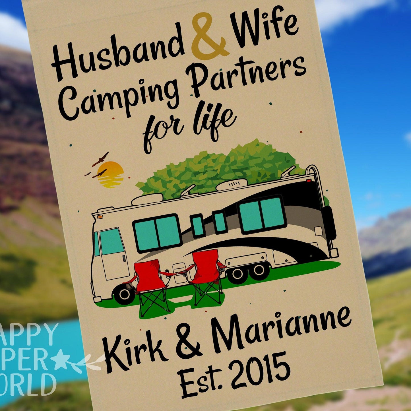 Personalized Class A Motorhome Camping Sign, Husband and Wife Camping Partners for Life
