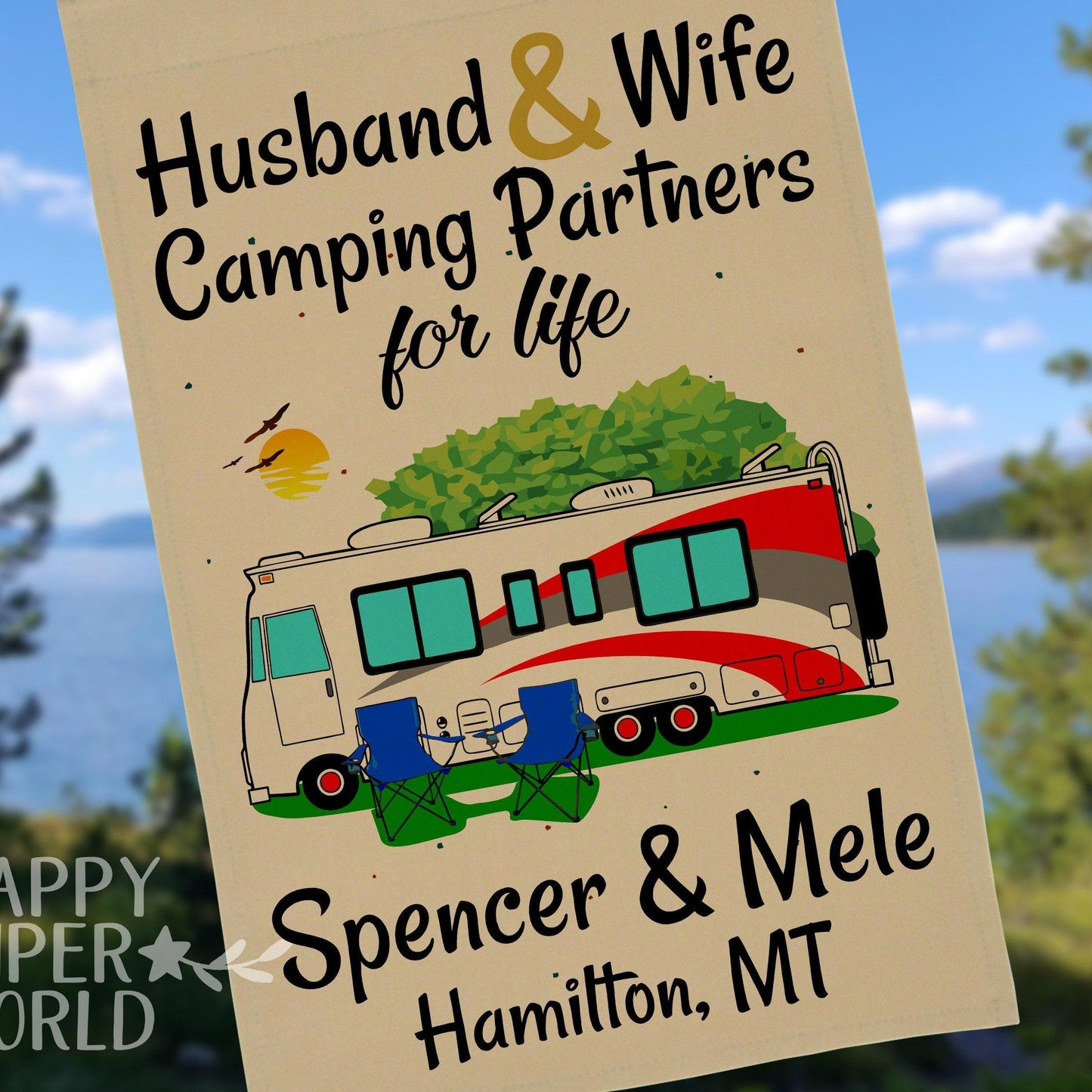 Personalized Class A Motorhome Camping Sign, Husband and Wife Camping Partners for Life