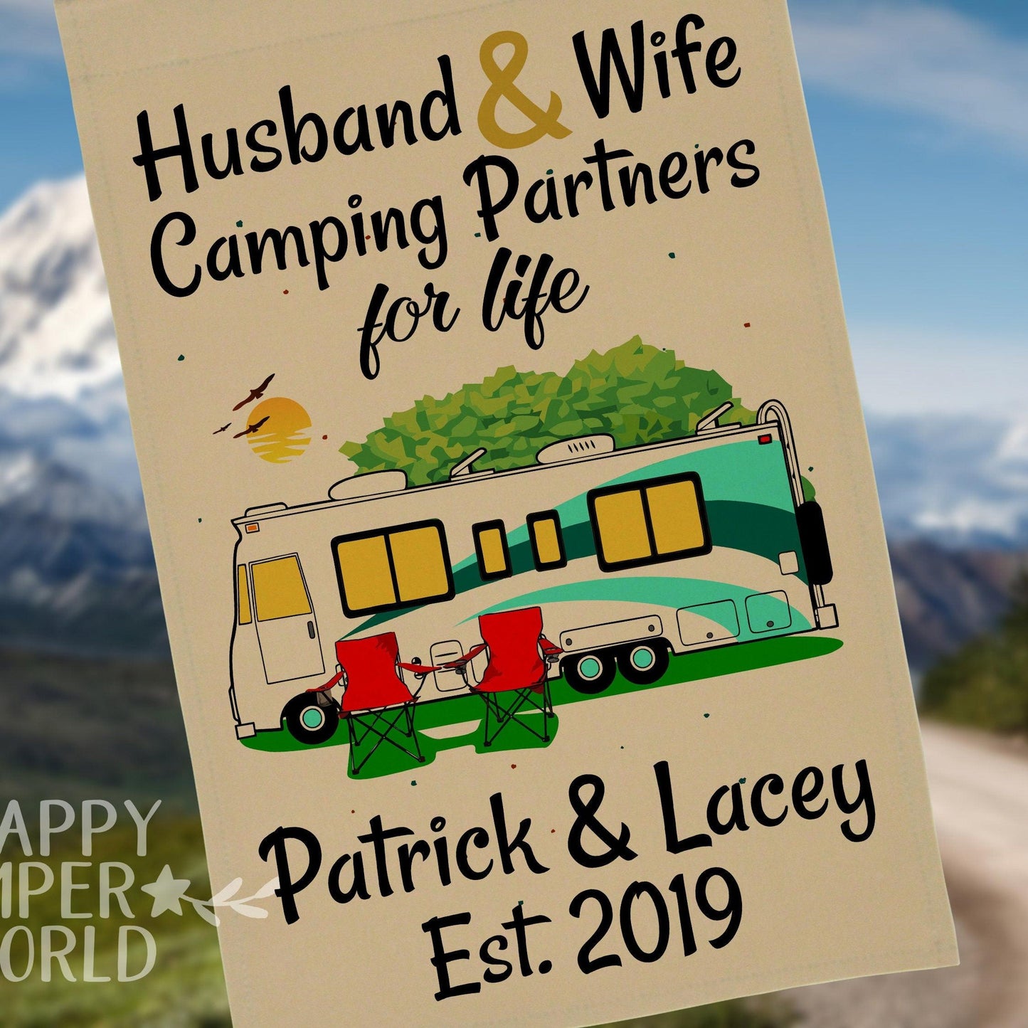 Personalized Class A Motorhome Camping Sign, Husband and Wife Camping Partners for Life