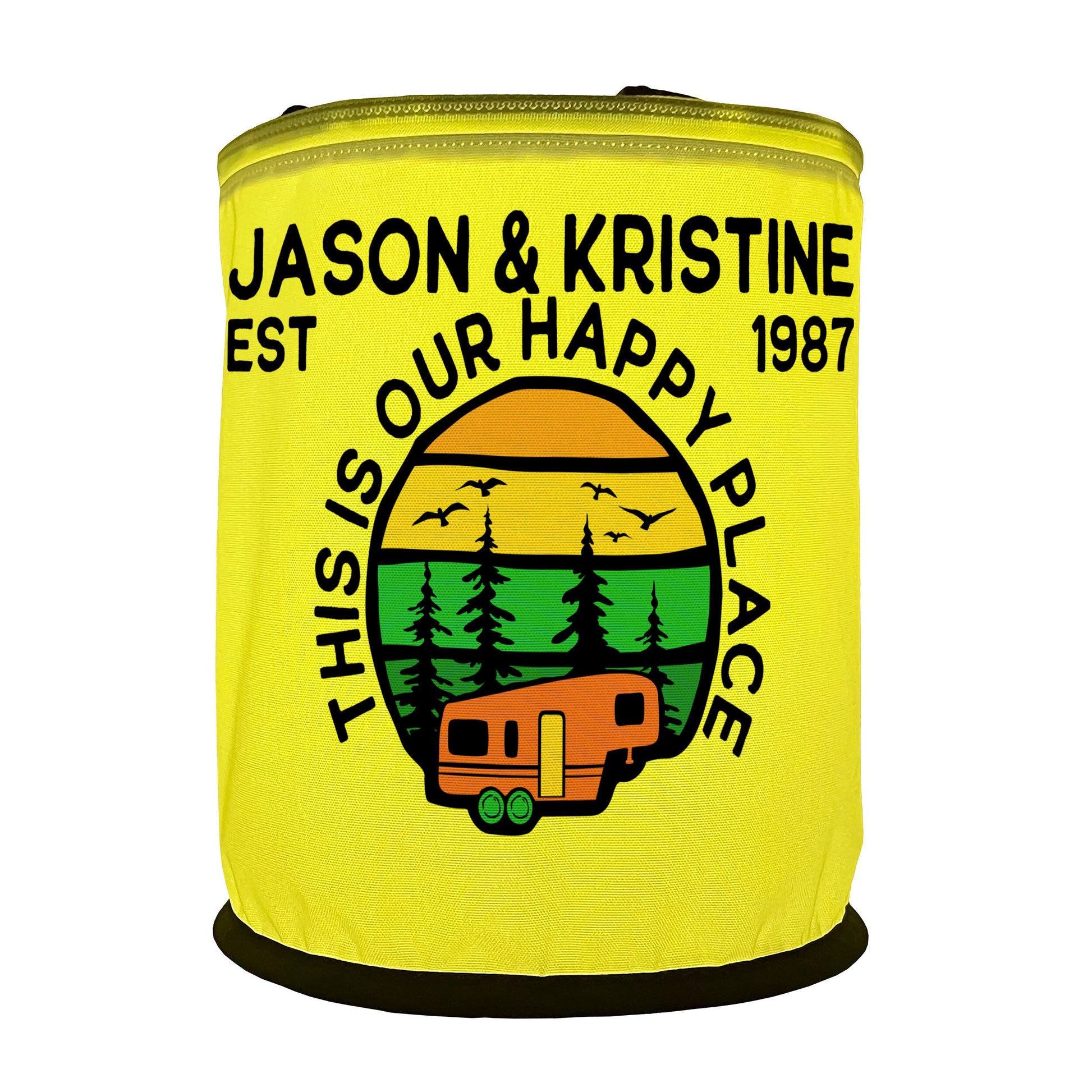 Personalized Color Changing Camping Lantern, 5th Wheel Trailer - This is Our Happy Place - Your Custom Text, LED Camp Light with Remote