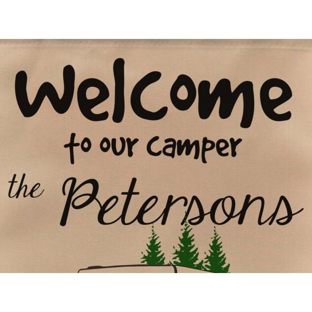 Welcome to our Camper Personalized Garden Flag, RV Gift, Pop-Up Camper, Camp Sign, Tent Trailer Flag, Camp Gift, Camping Decor
