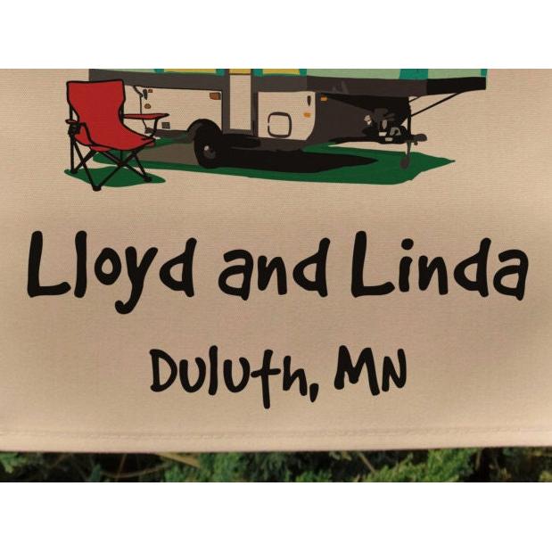 Welcome to our Camper Personalized Garden Flag, RV Gift, Pop-Up Camper, Camp Sign, Tent Trailer Flag, Camp Gift, Camping Decor