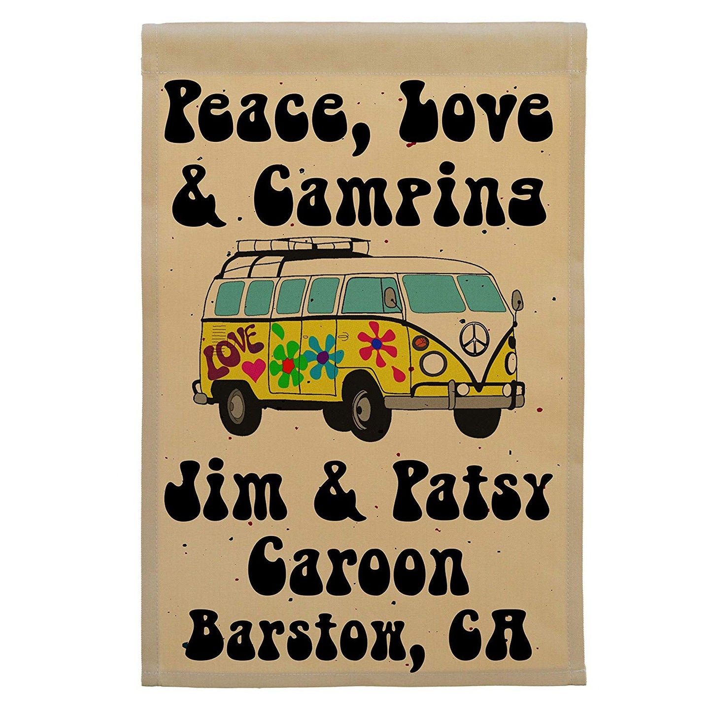Peace, Love & Camping Personalized Camping Flag with Hippie Van