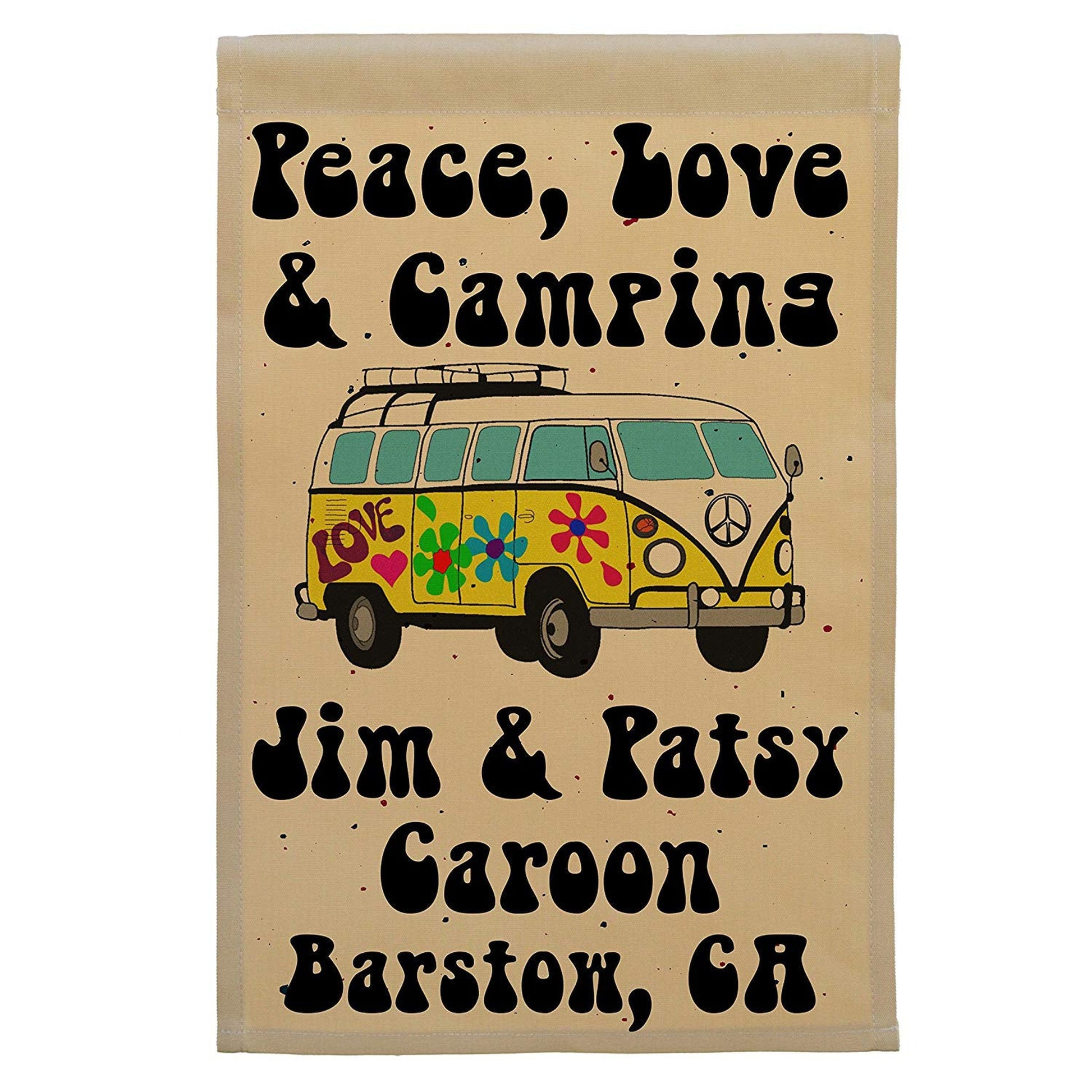 Peace, Love & Camping Personalized Camping Flag with Hippie Van