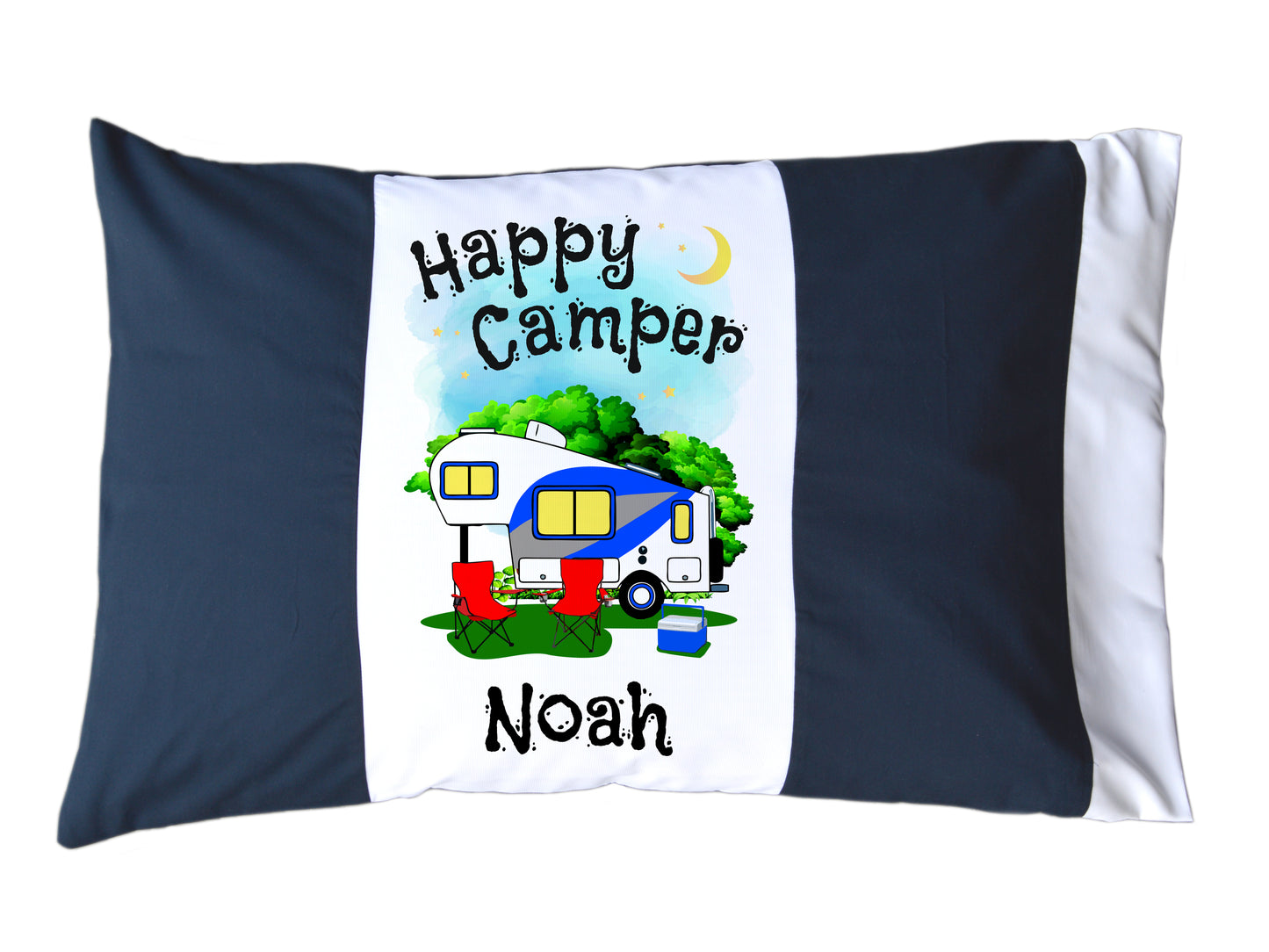 Happy Camper Personalized Red/White or Navy/White Pillow Case with 5th Wheel