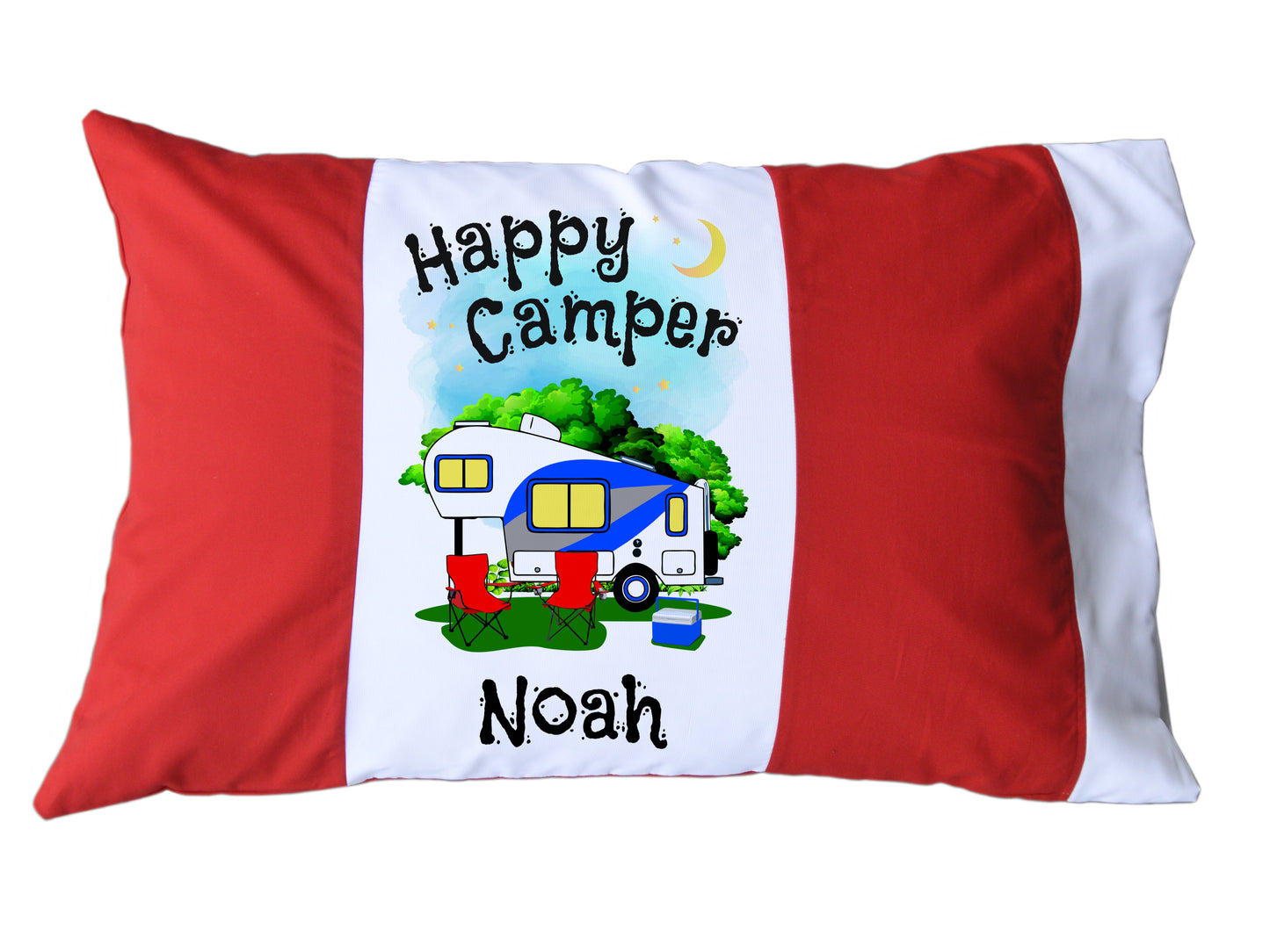 Happy Camper Personalized Red/White or Navy/White Pillow Case with 5th Wheel