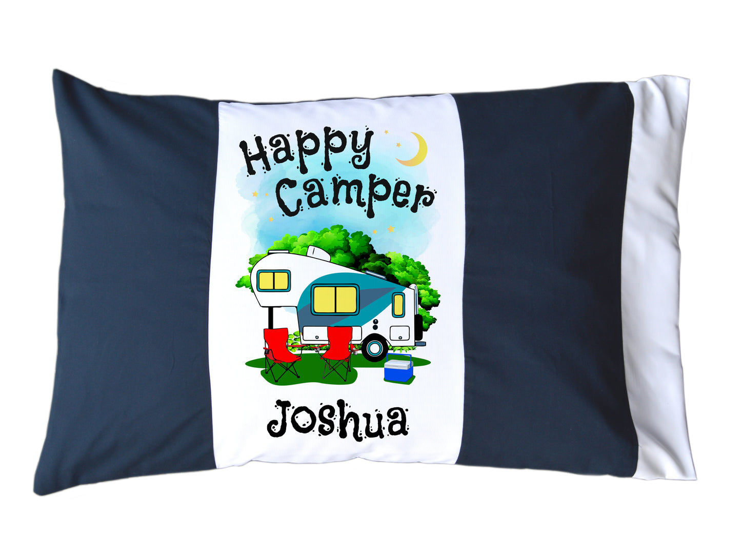 Happy Camper Personalized Red/White or Navy/White Pillow Case with 5th Wheel