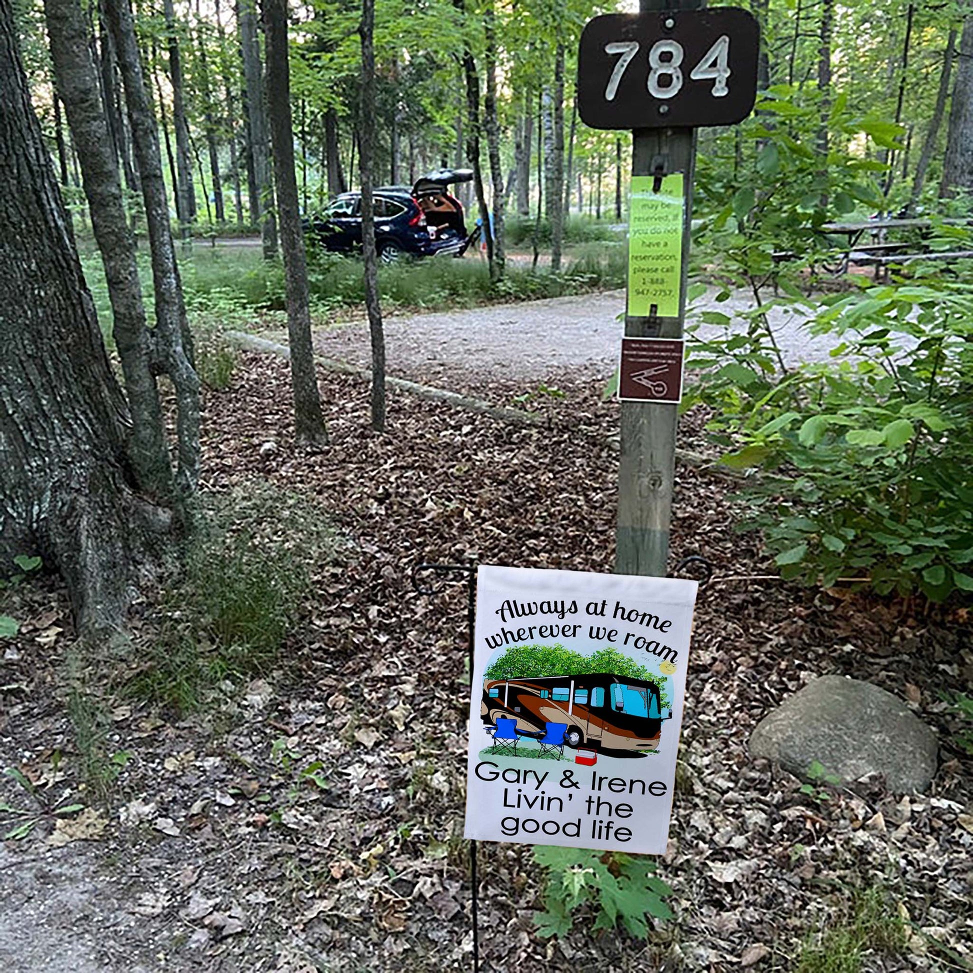 Always at Home Wherever We Roam Personalized Camping Flag with Class A Motorhome