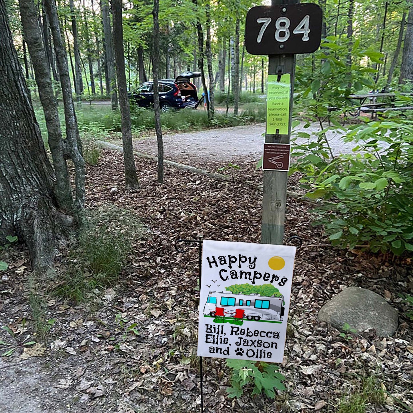 Happy Campers Personalized Camping Flag With Class A Motorhome