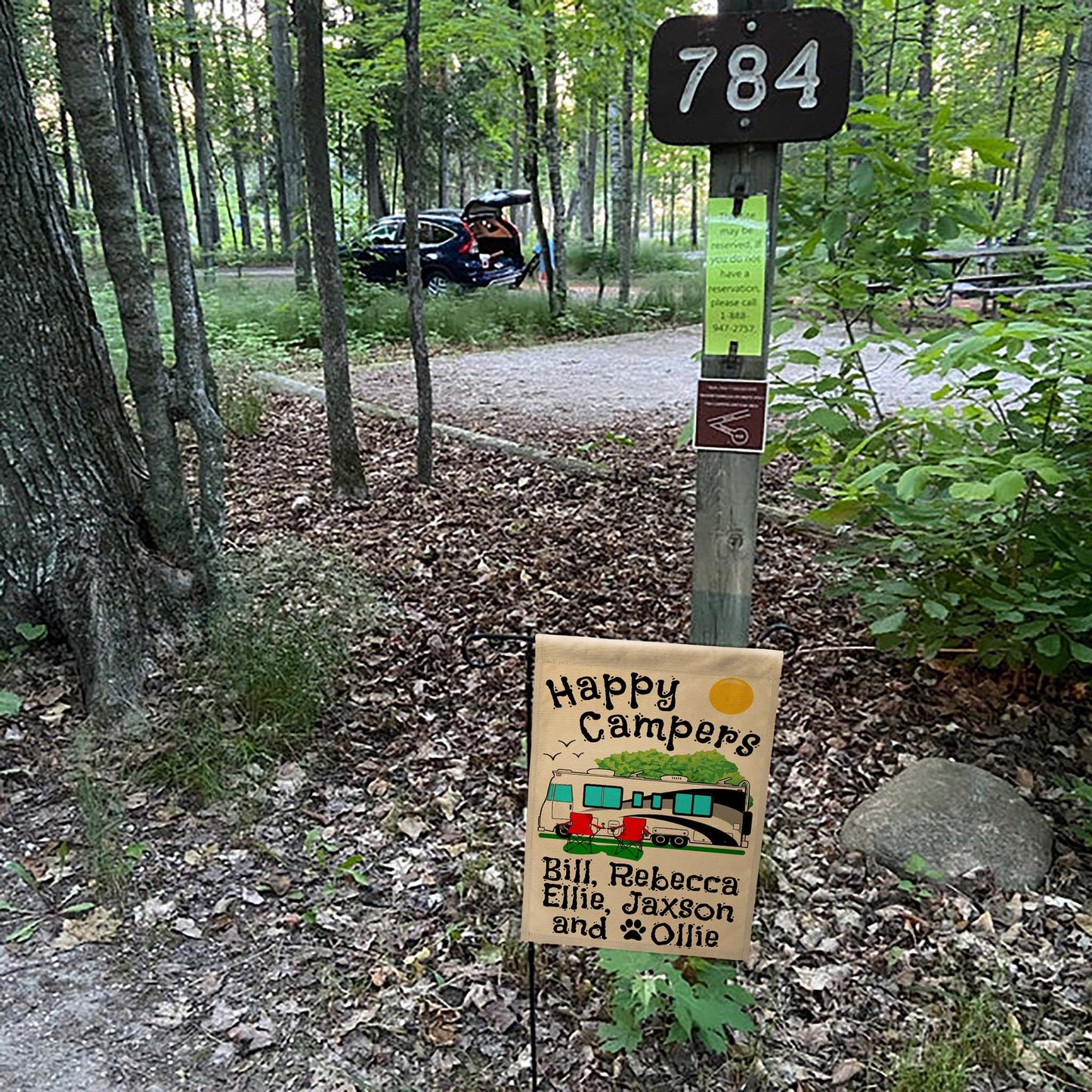 Happy Campers Personalized Camping Flag With Class A Motorhome