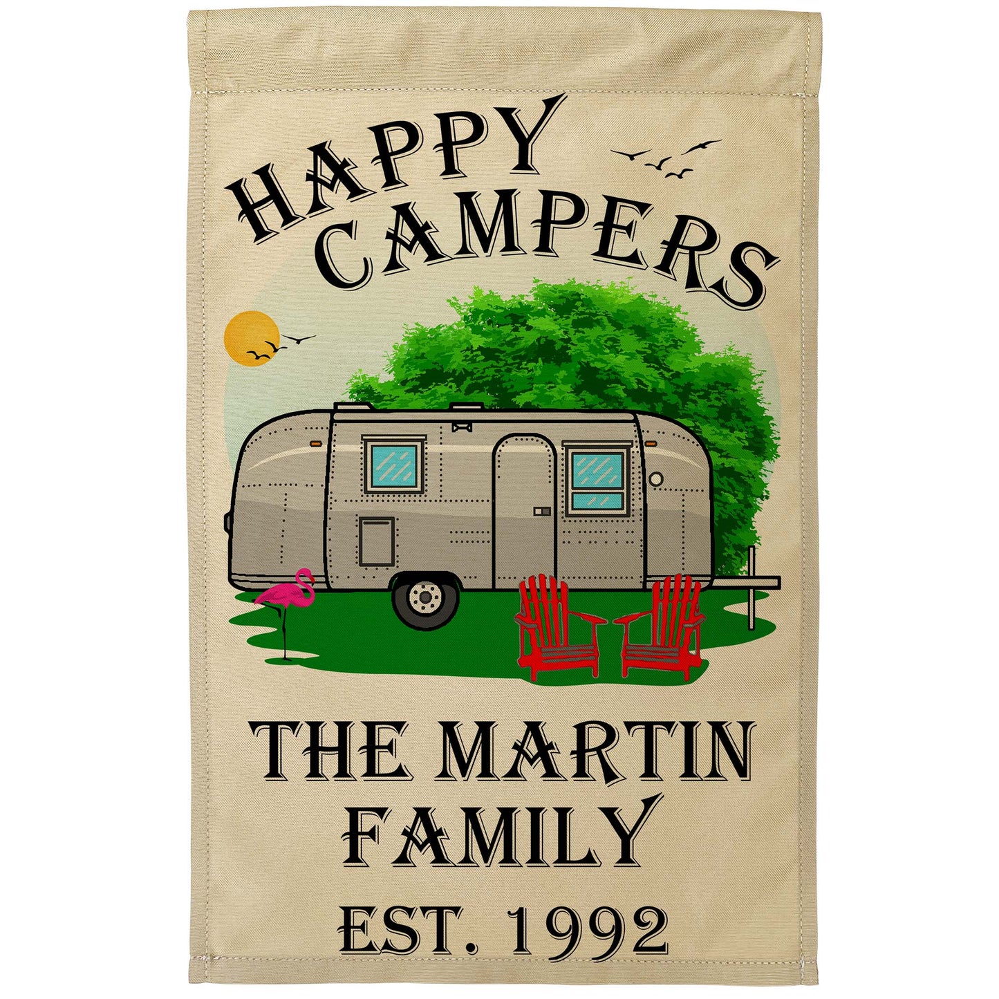 Happy Campers Personalized Camping Flag With Airstream Trailer