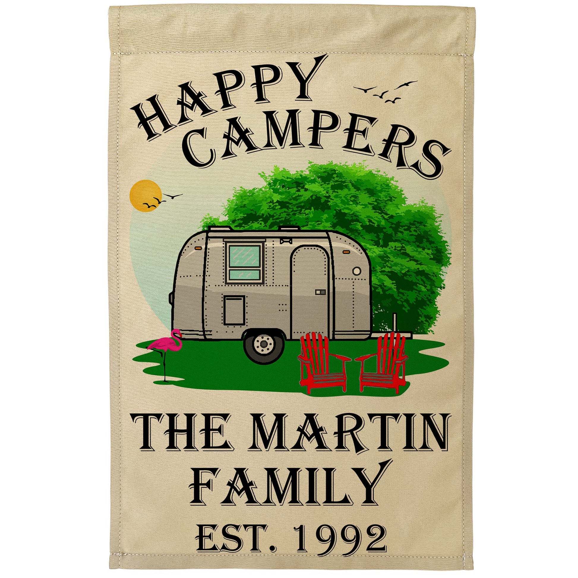 Happy Campers Personalized Camping Flag With Airstream Trailer
